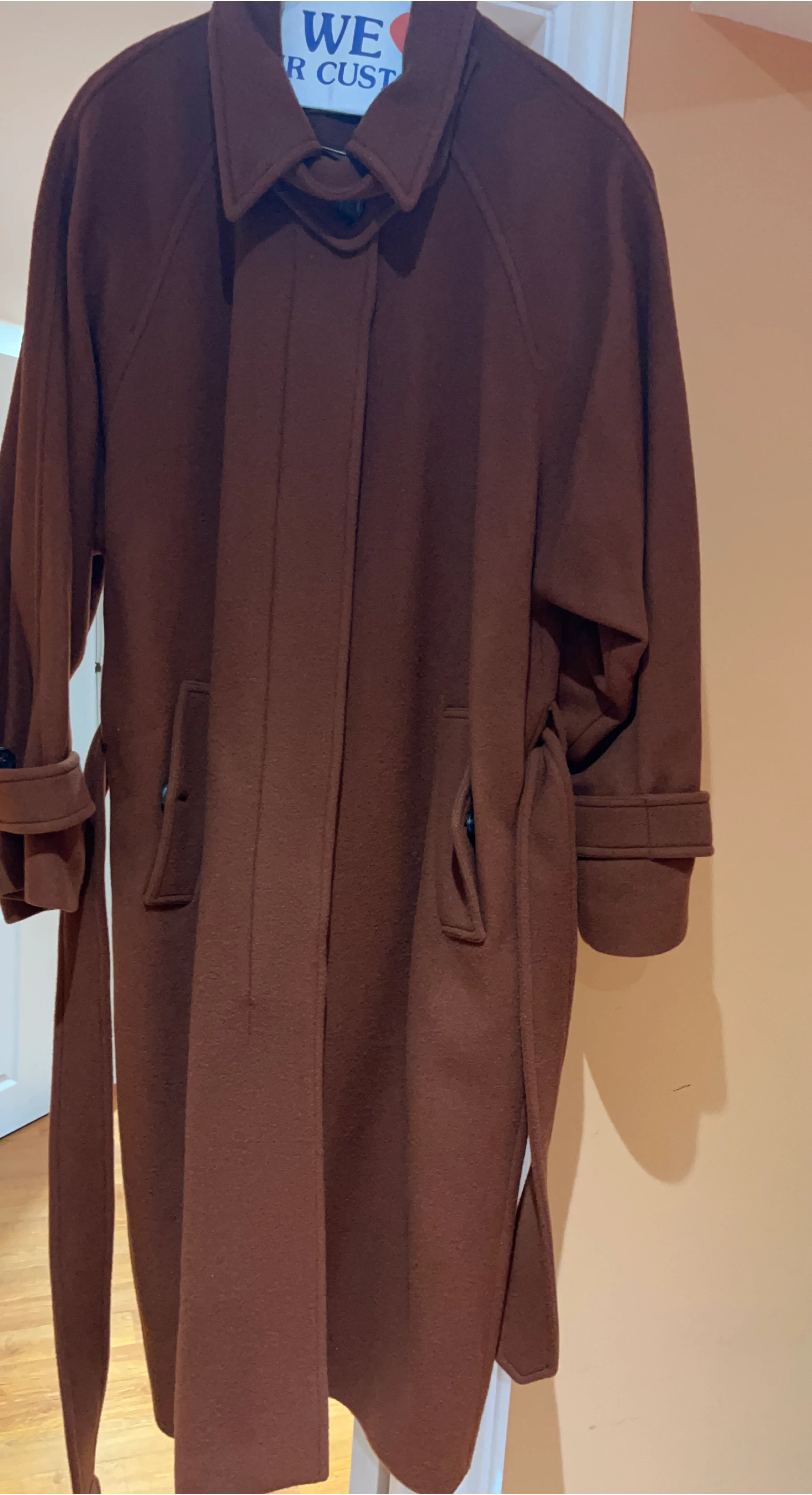 Brown Wool Blend Belted Trench Coat