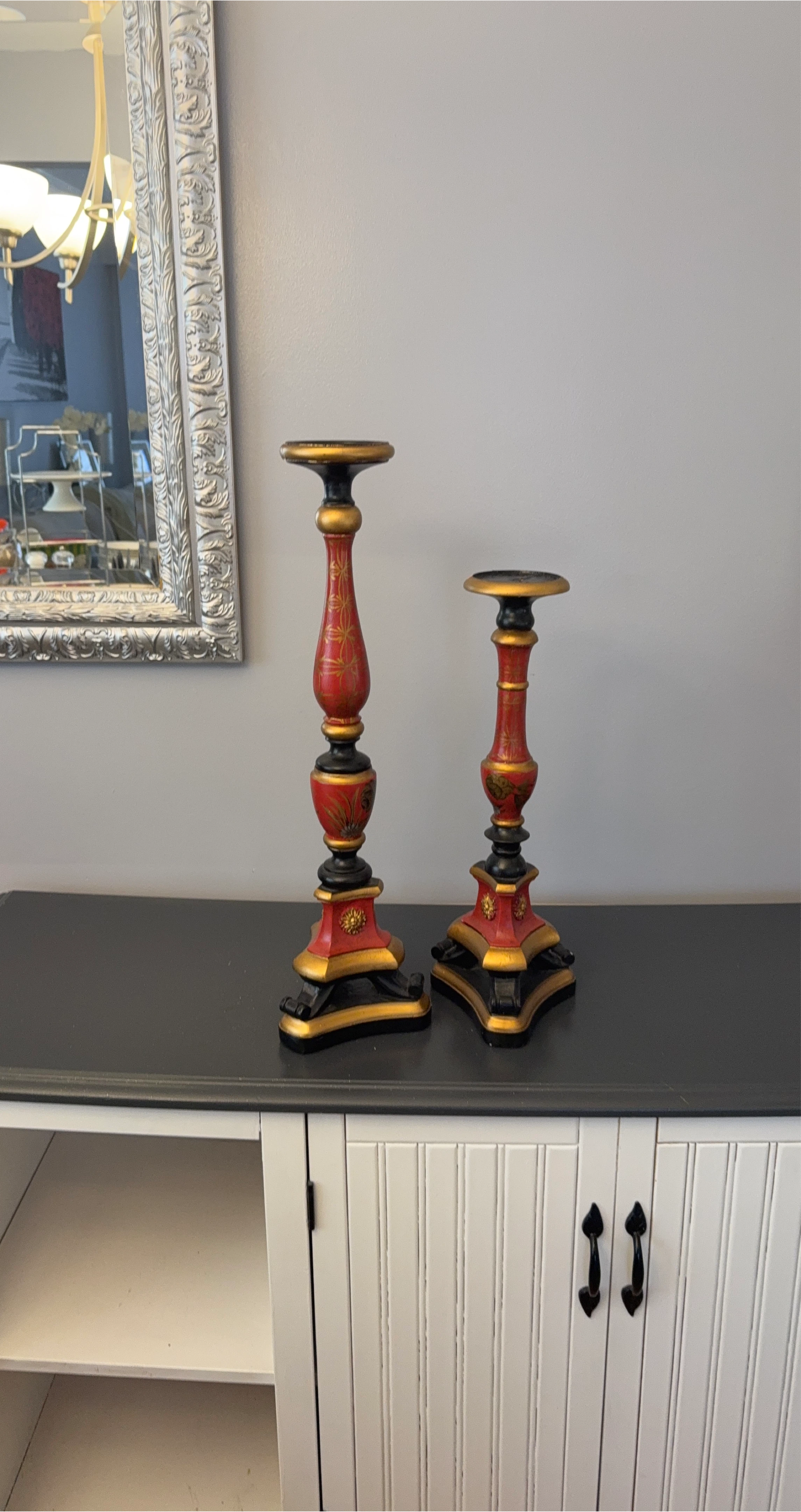 Pair of Red and Gold Candlesticks