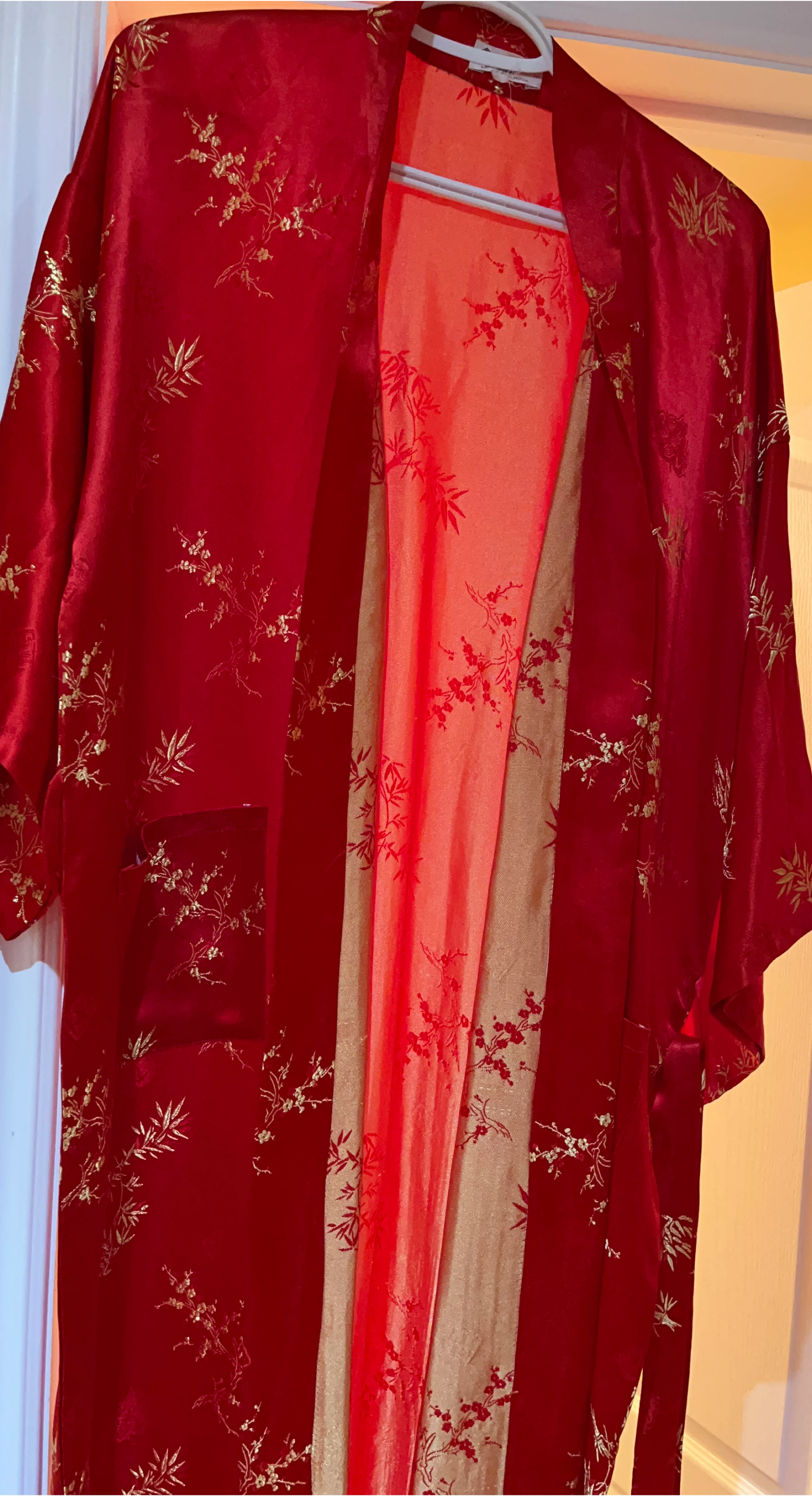 Red Floral Print Kimono Robe