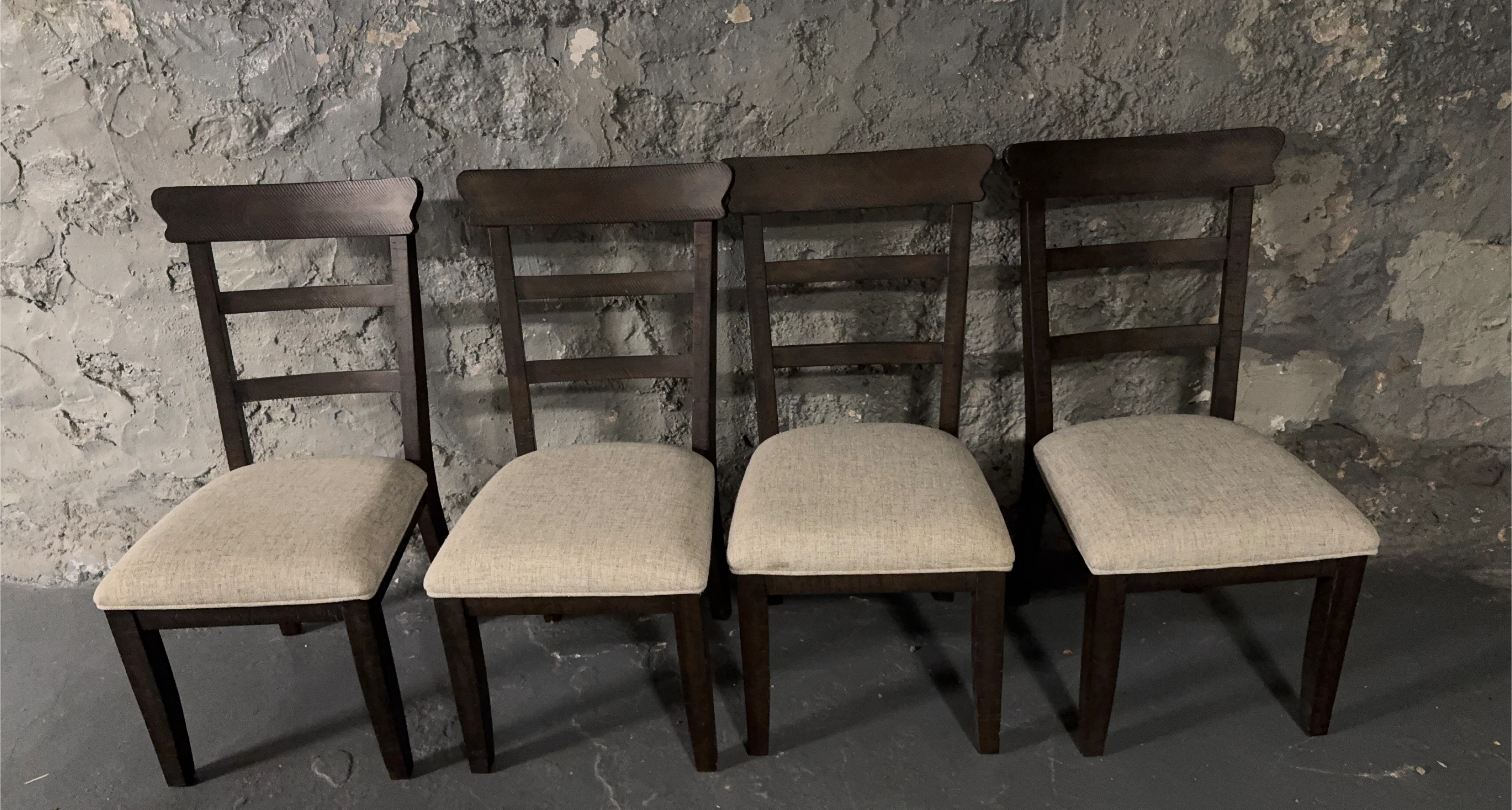 Set of 4 Dining Chairs - Brown Wood, Beige Cushions - photo 3