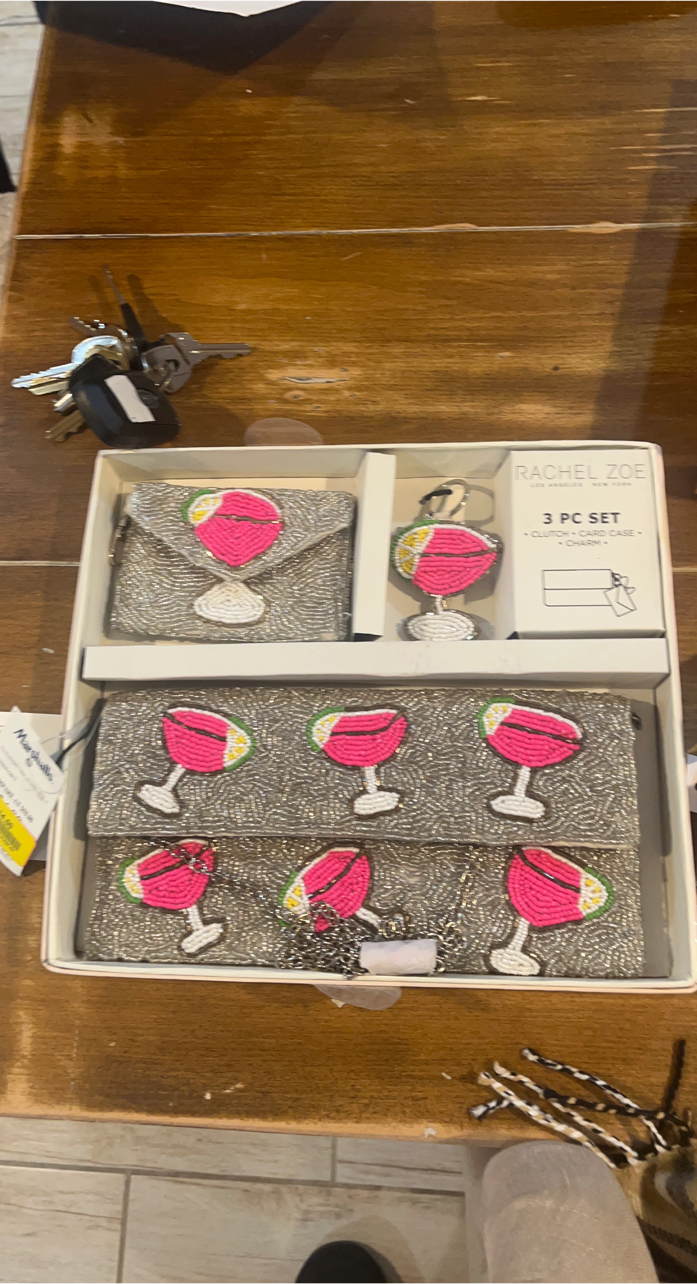 Rachel Zoe 3 PC Set Clutch Card Case Charm