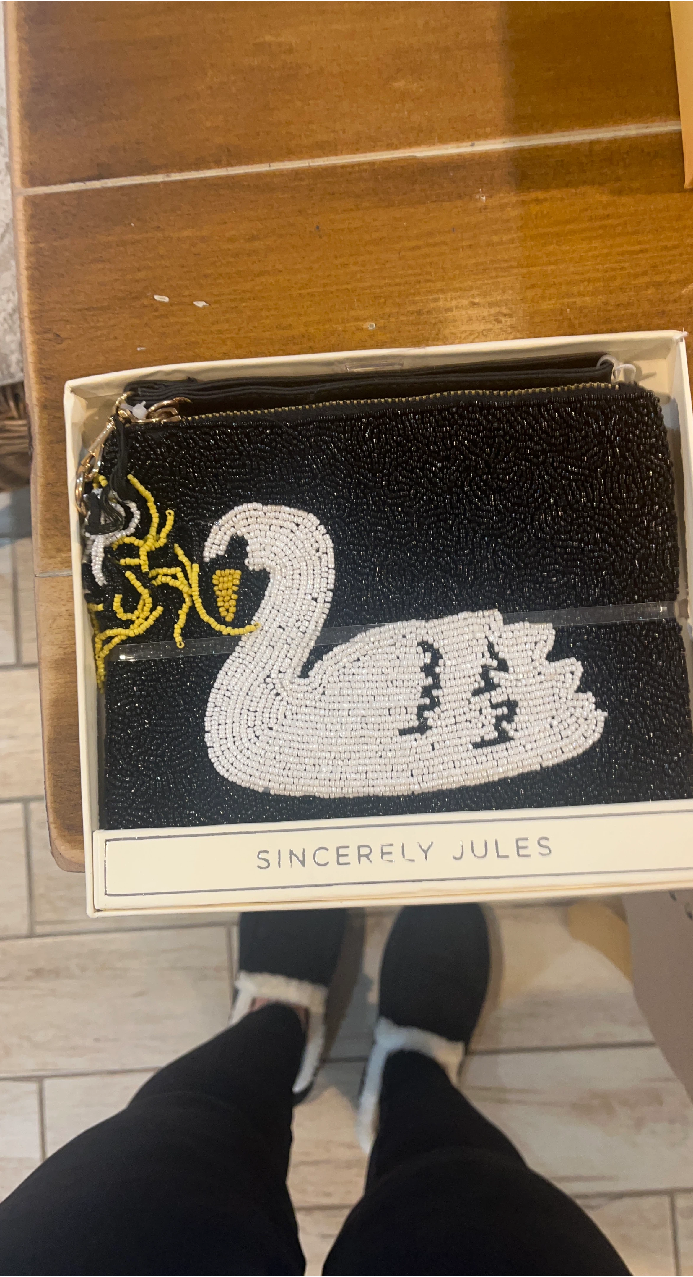Sincerely Jules Swan Beaded Clutch