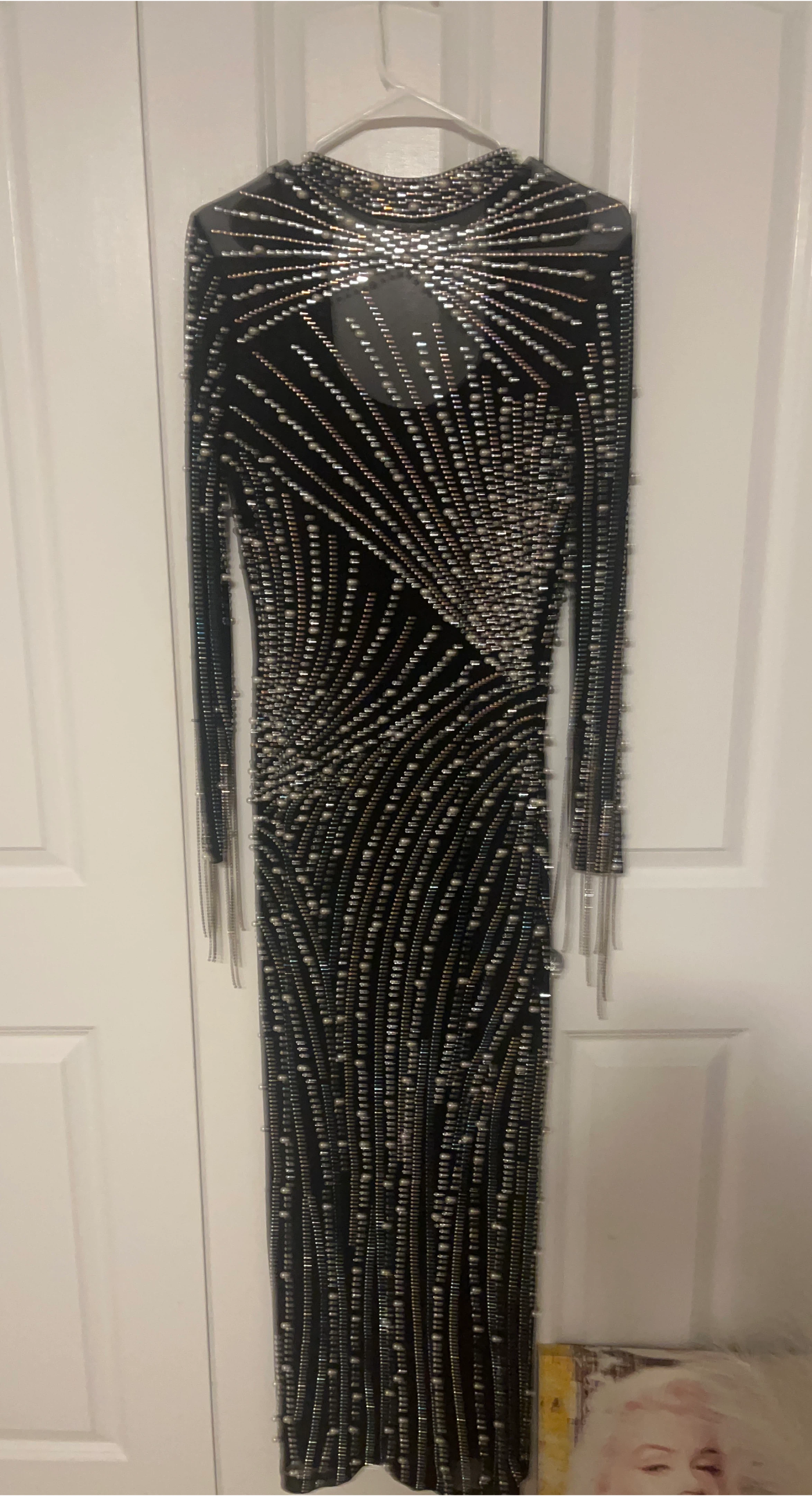 Black Beaded Long Sleeve Dress