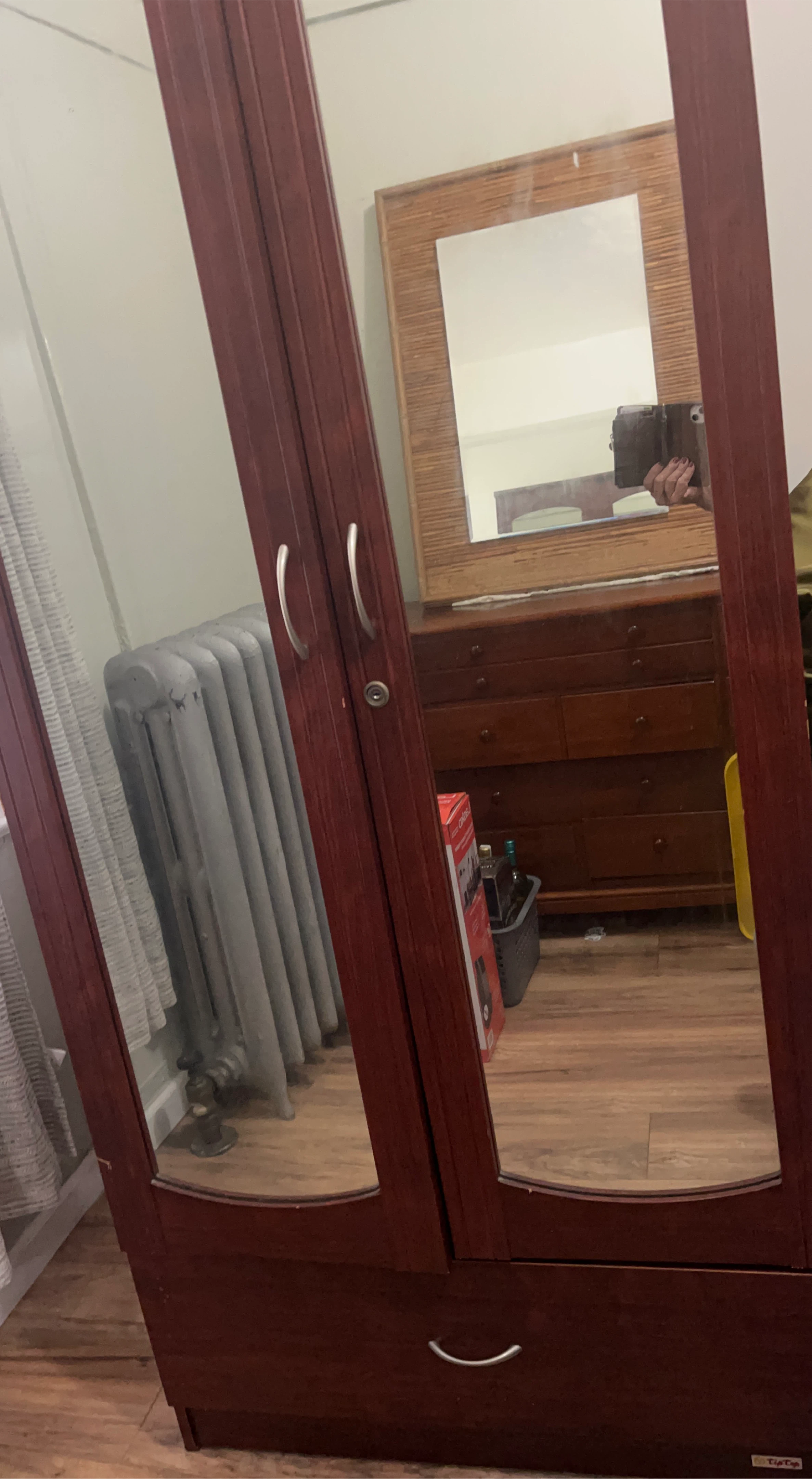 Dark Wood Wardrobe with Mirrored Doors