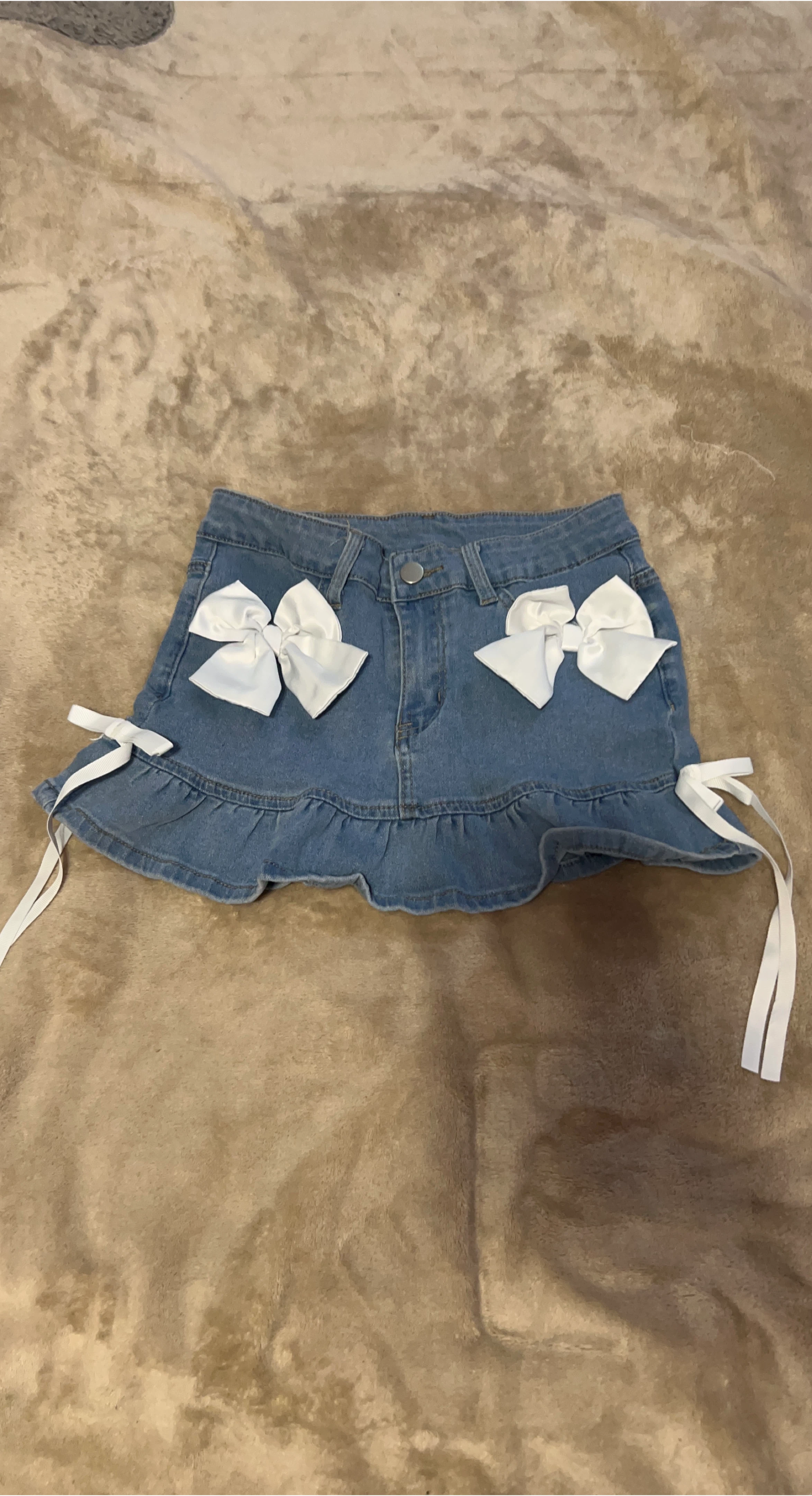 Denim Mini Skirt with Bows