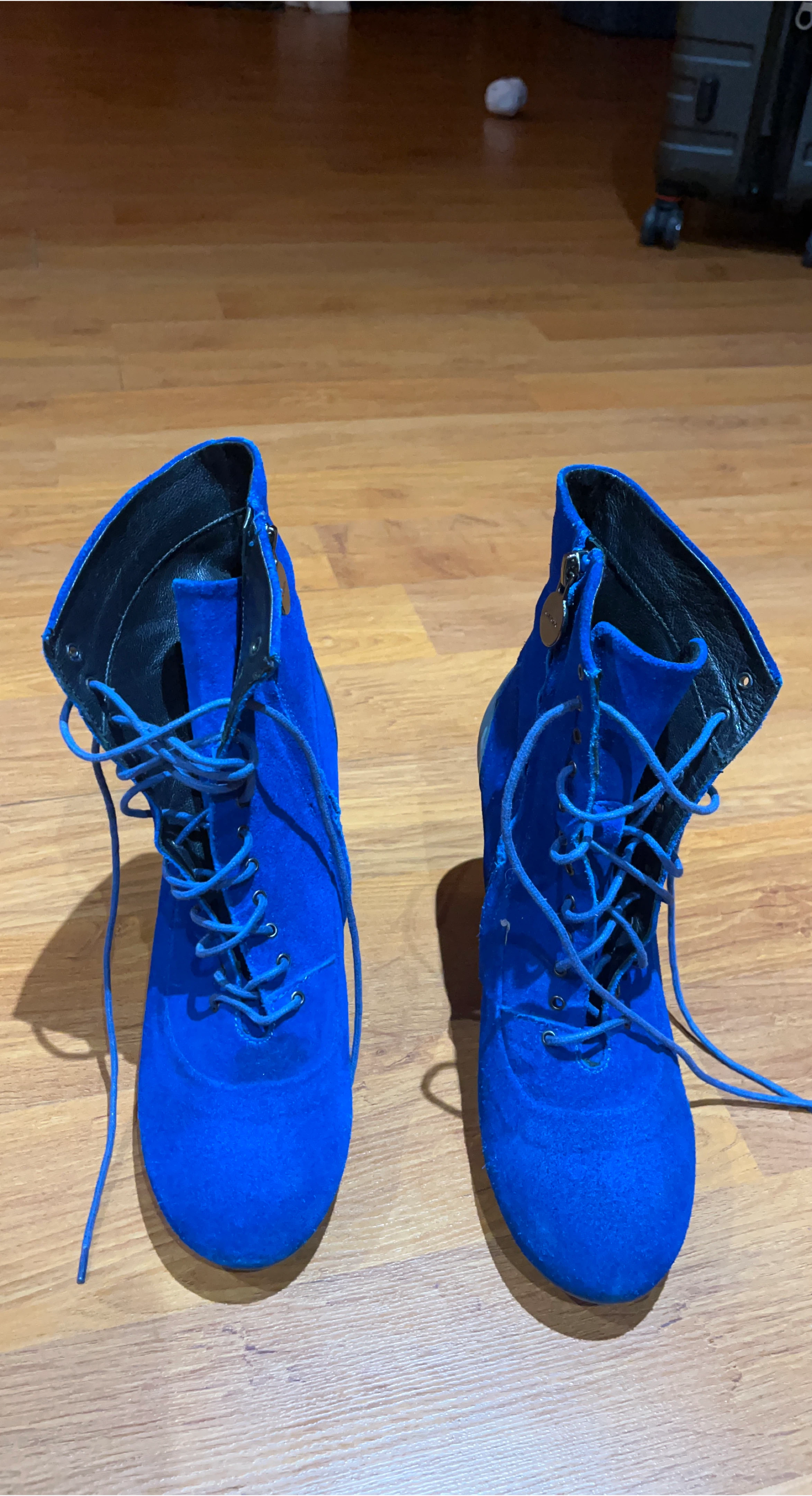 Blue Lace-Up Ankle Boots