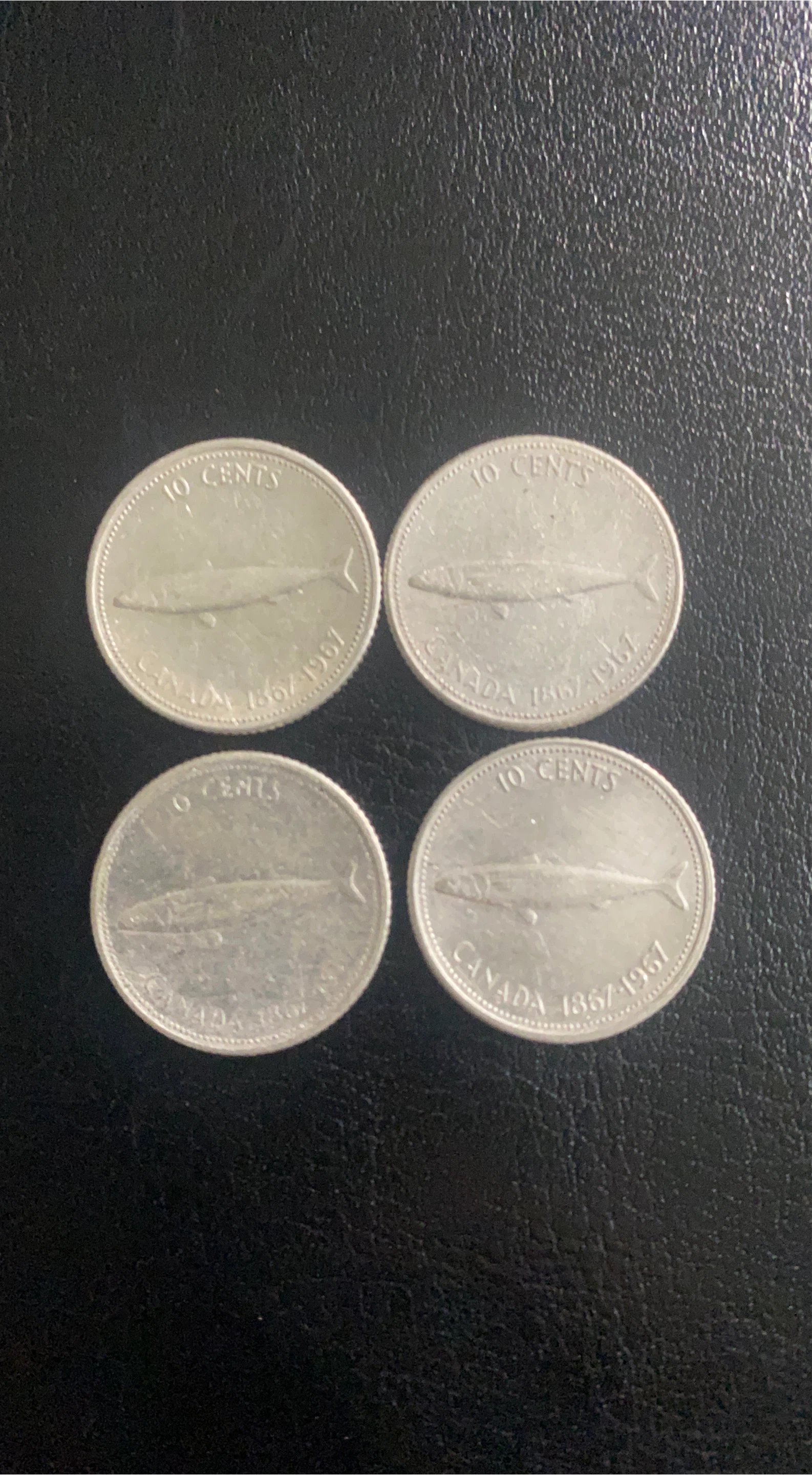 Vintage 1967 Canadian silver 10 Cent Coins