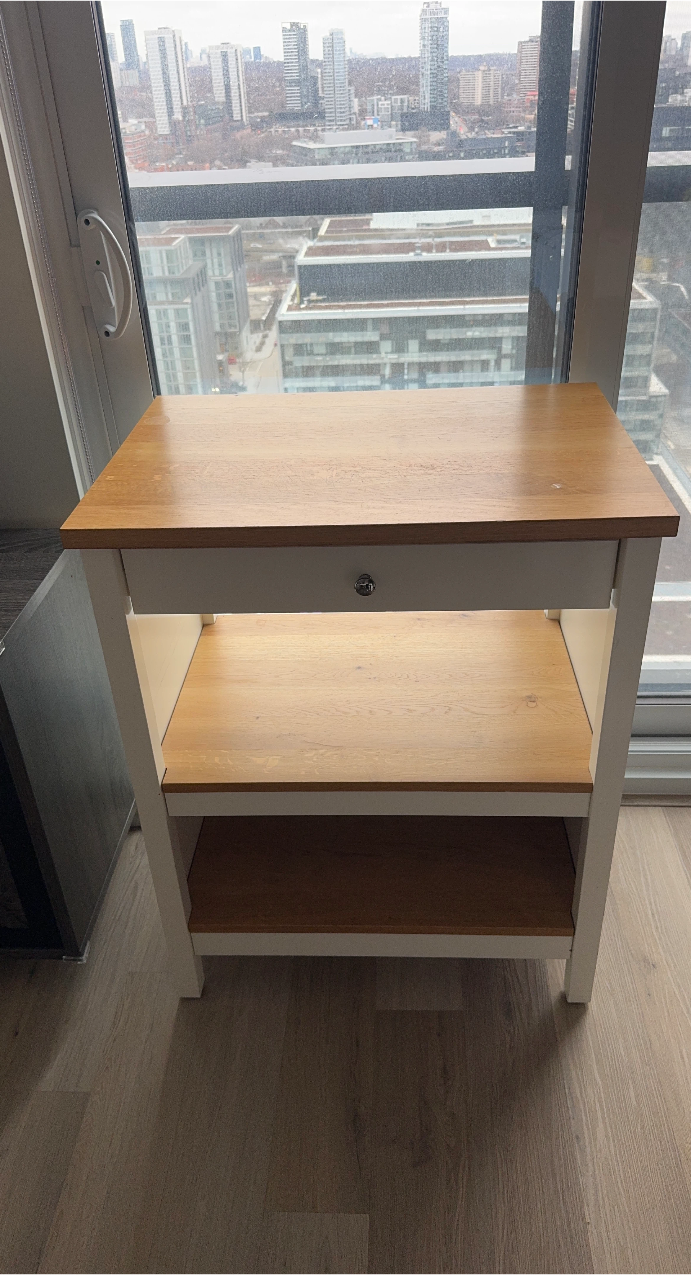Modern Side Table with Drawer & Shelves – Excellent Condition