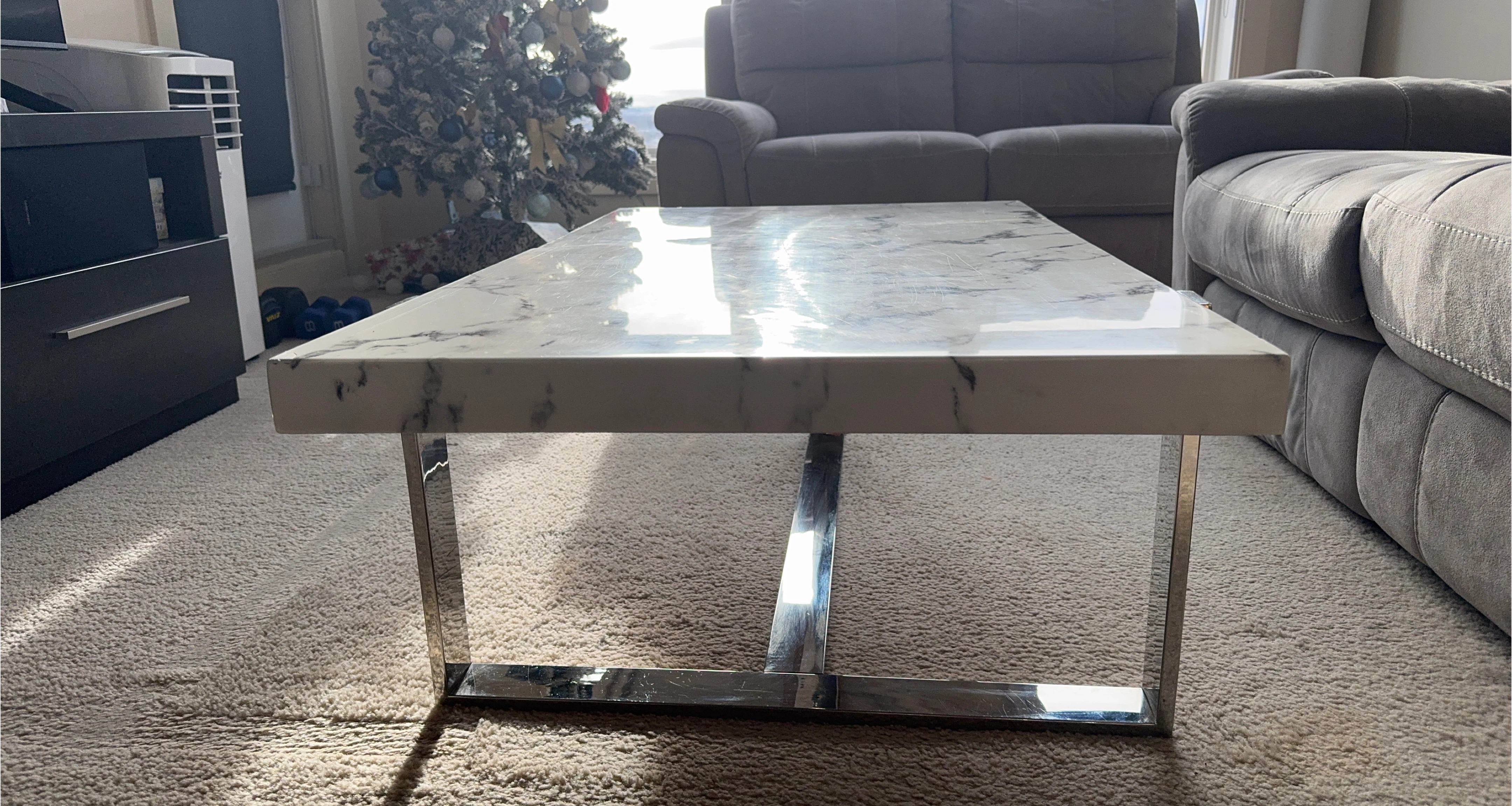 Marble Coffee Table with Chrome Legs
