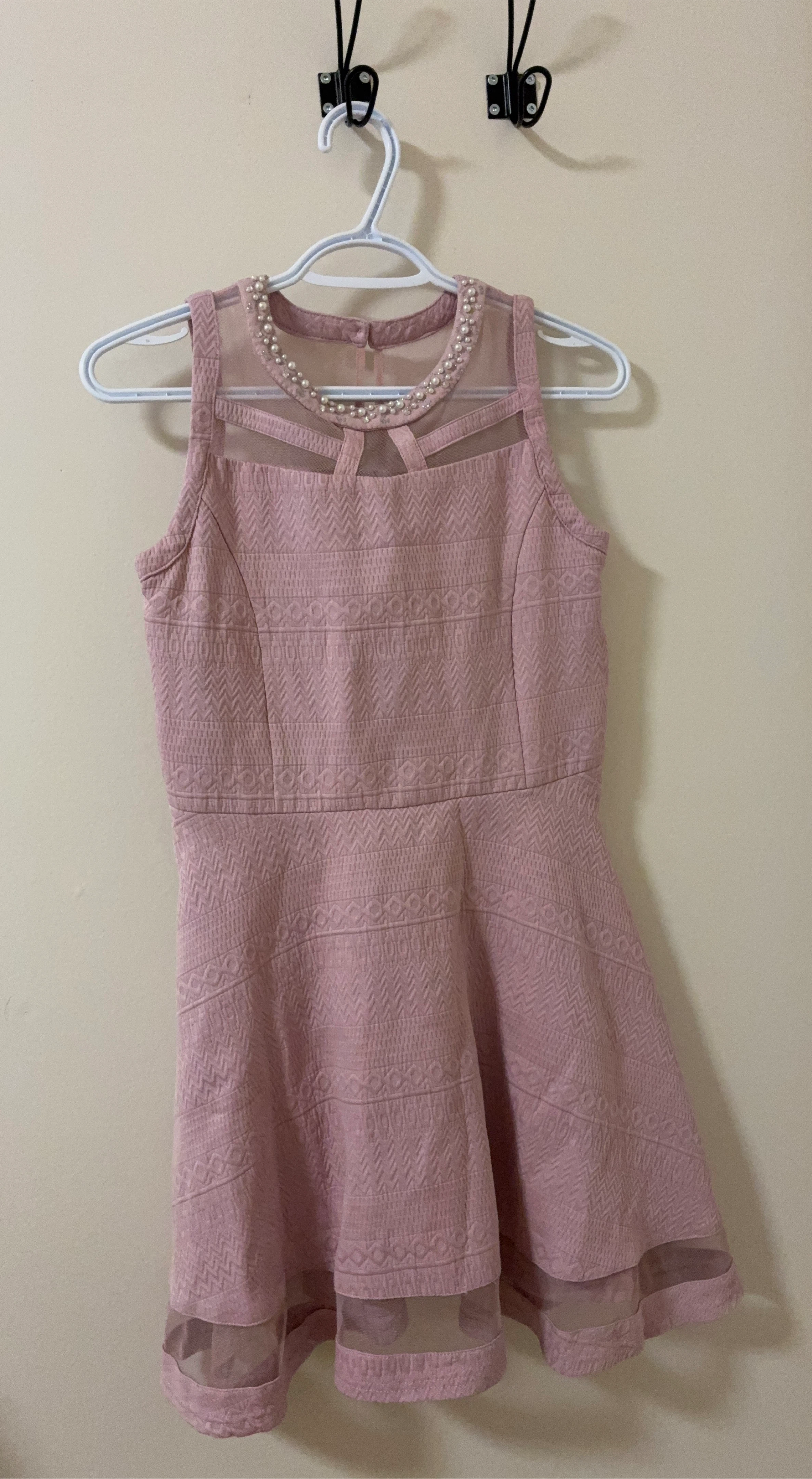 Pink Dress with Pearl Neckline