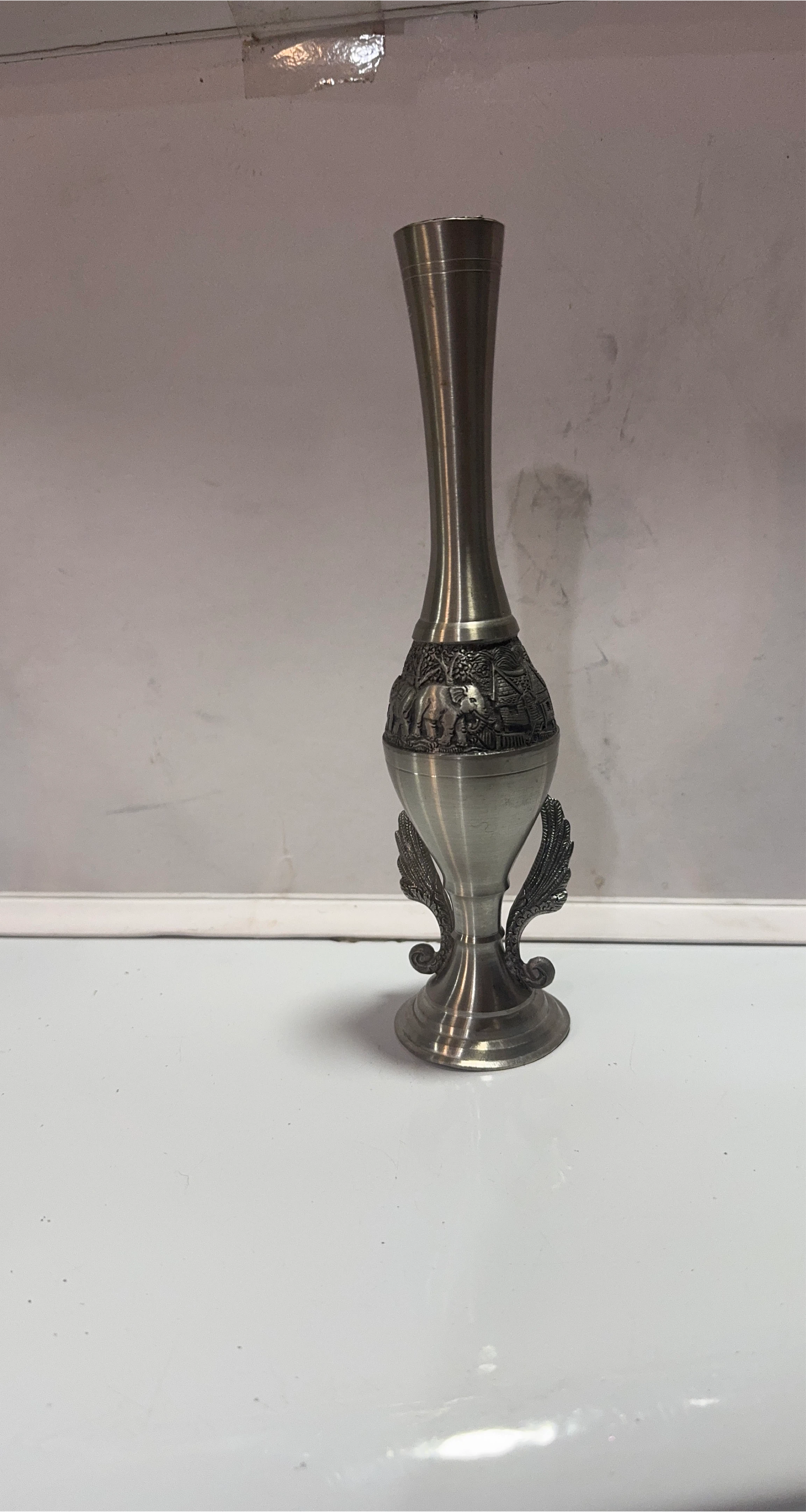 Metal Vase with Elephant Design