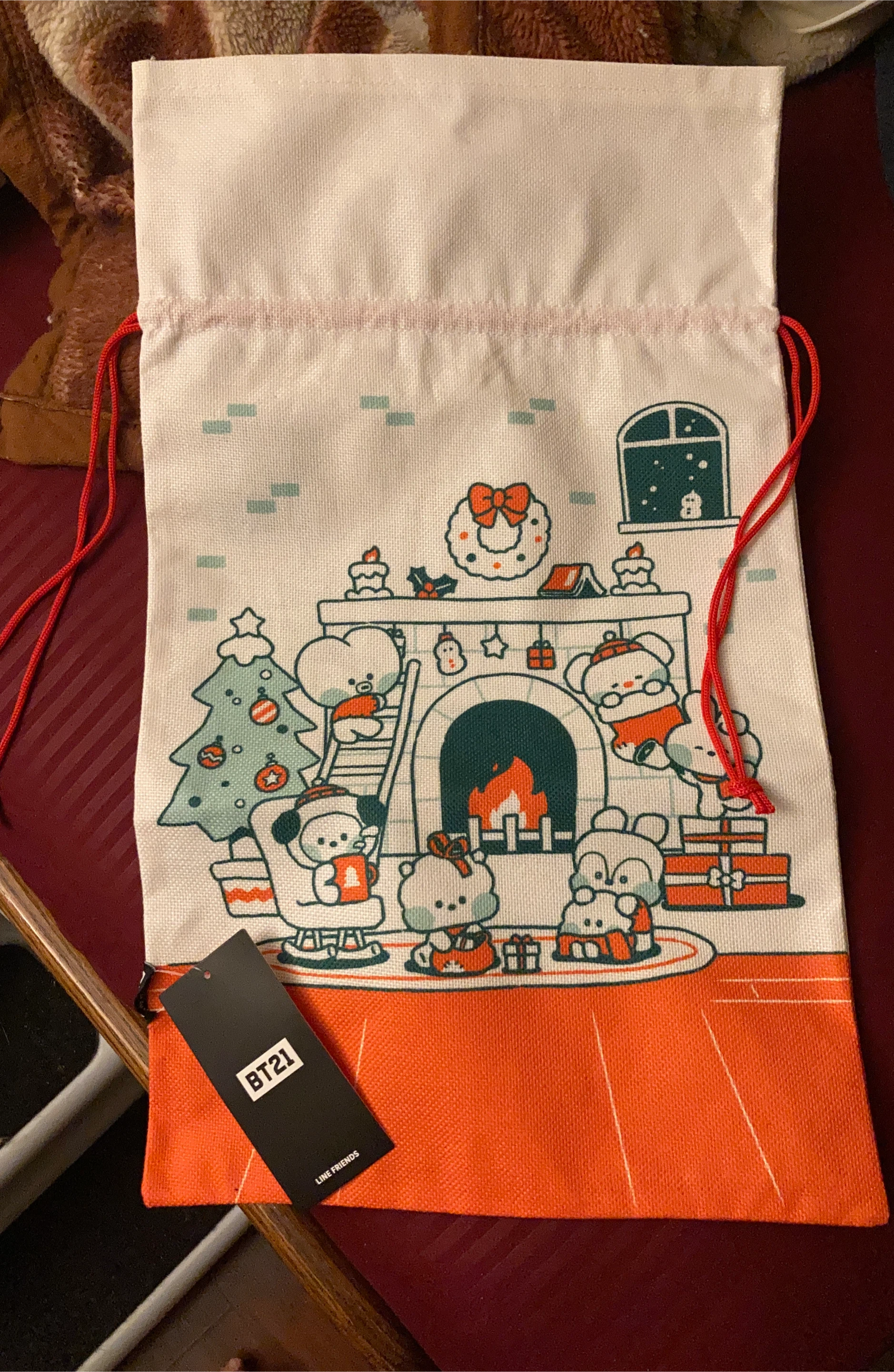 BT21 Christmas Drawstring Bag - New