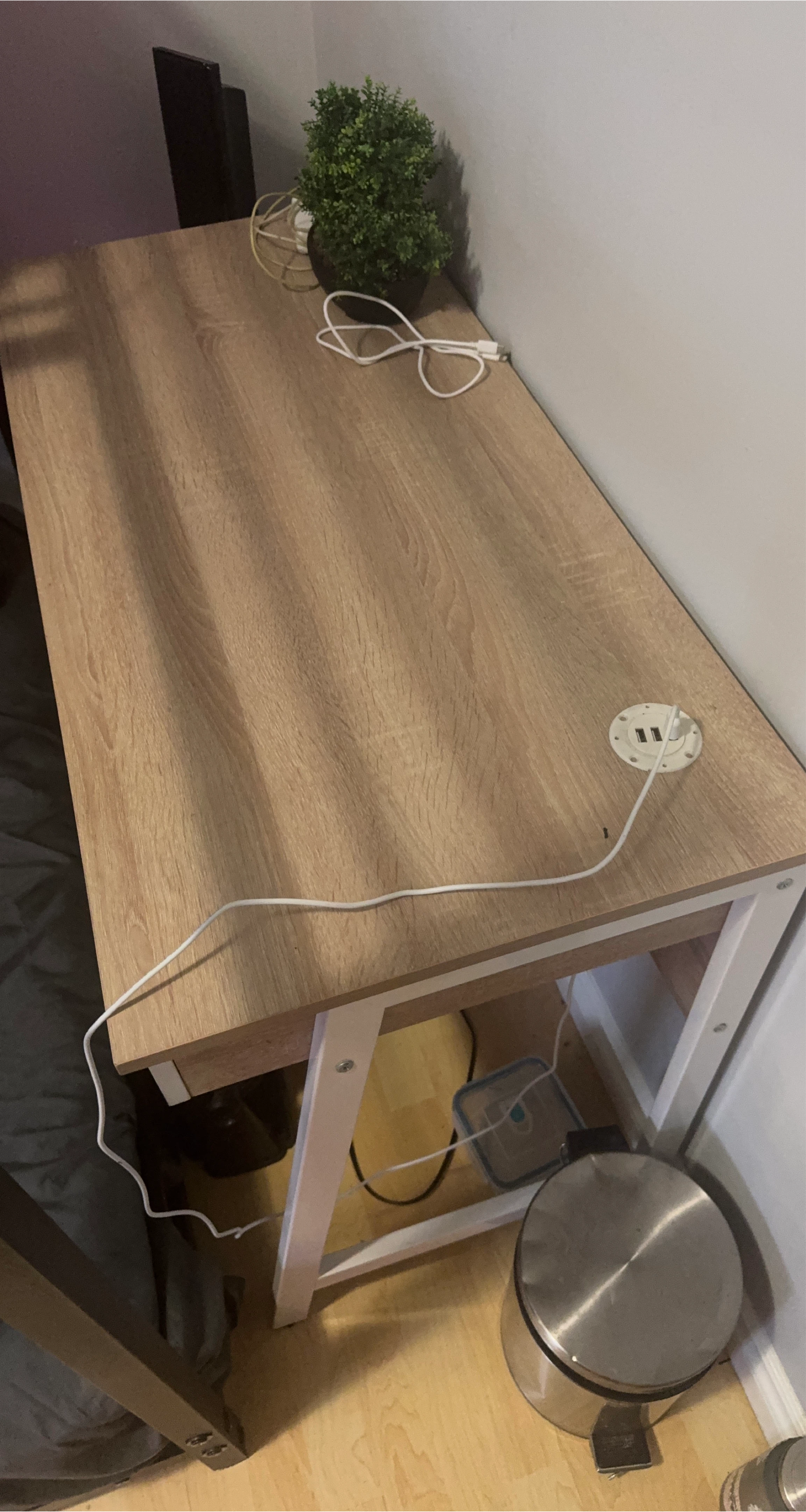 Wood and White Desk with USB Ports