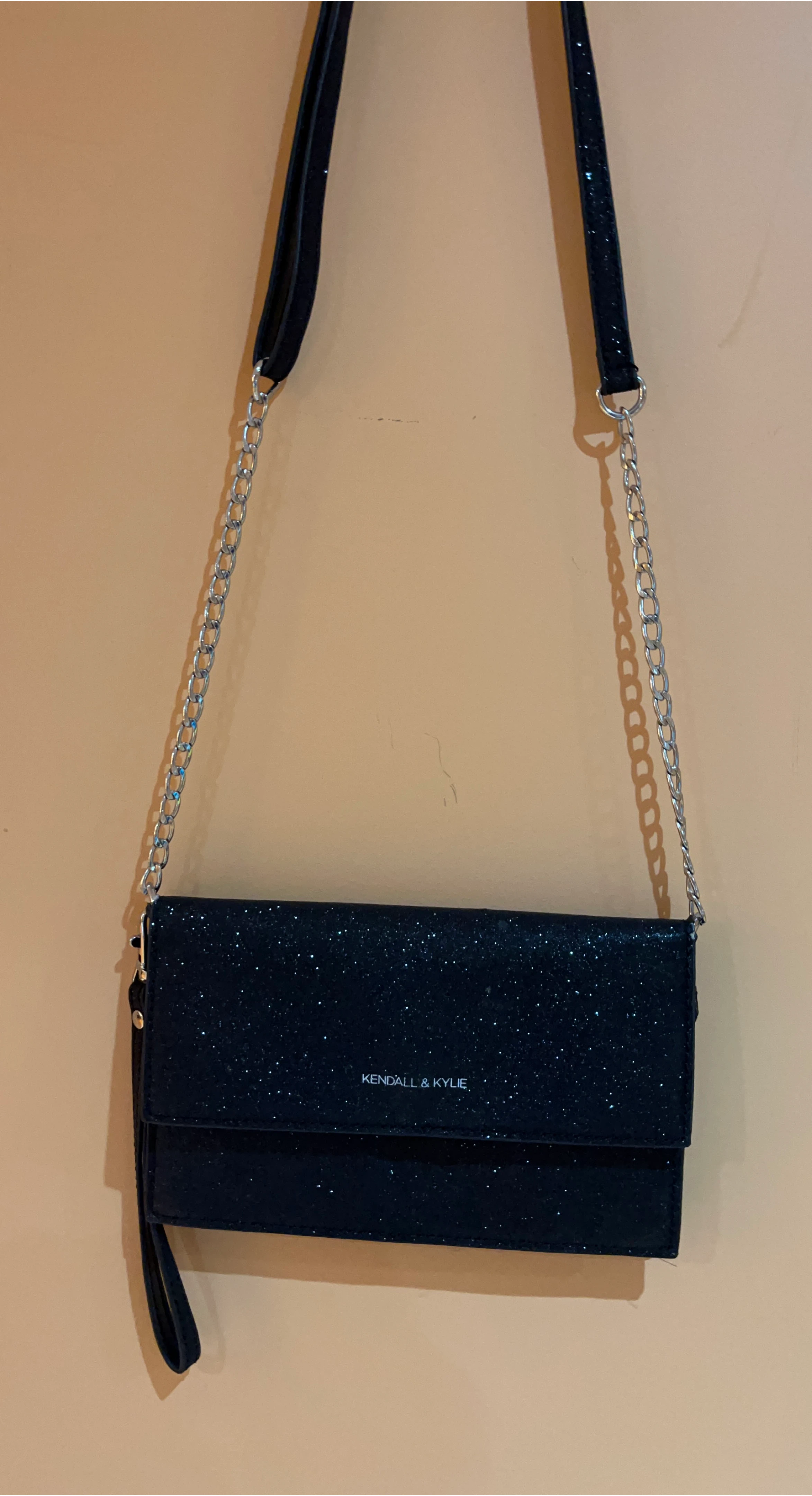 Kendall & Kylie Black Glitter Clutch