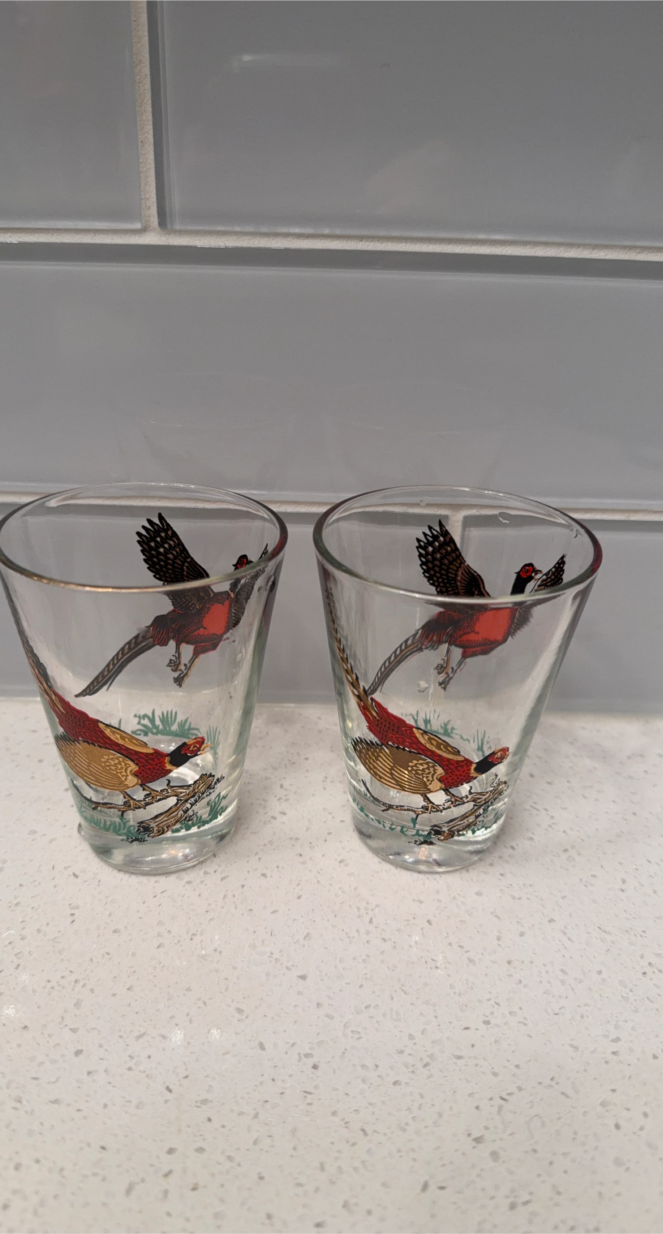 Vintage Shot Glasses with Pheasant Design