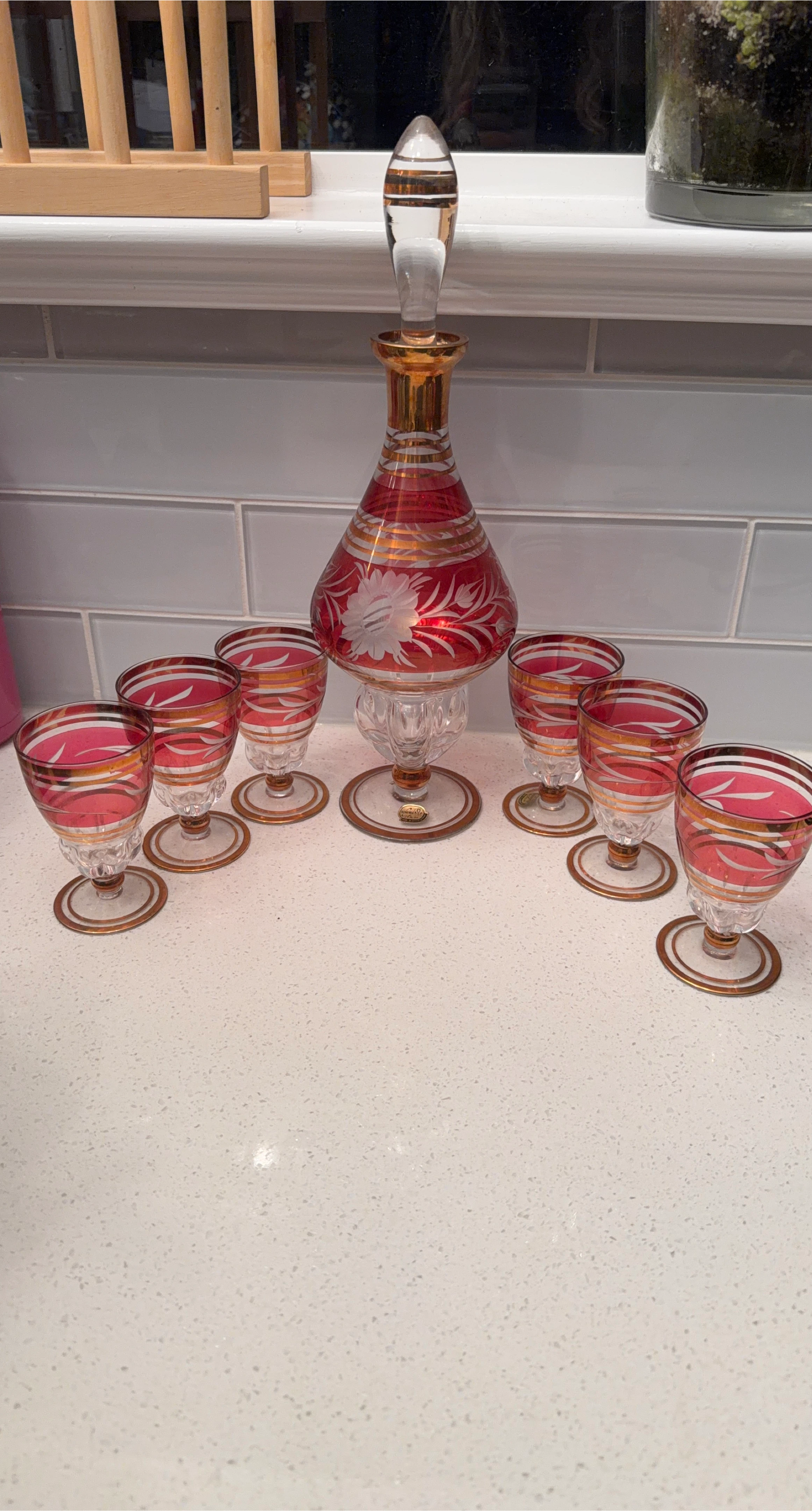 Vintage Bohemian Glass Decanter Set