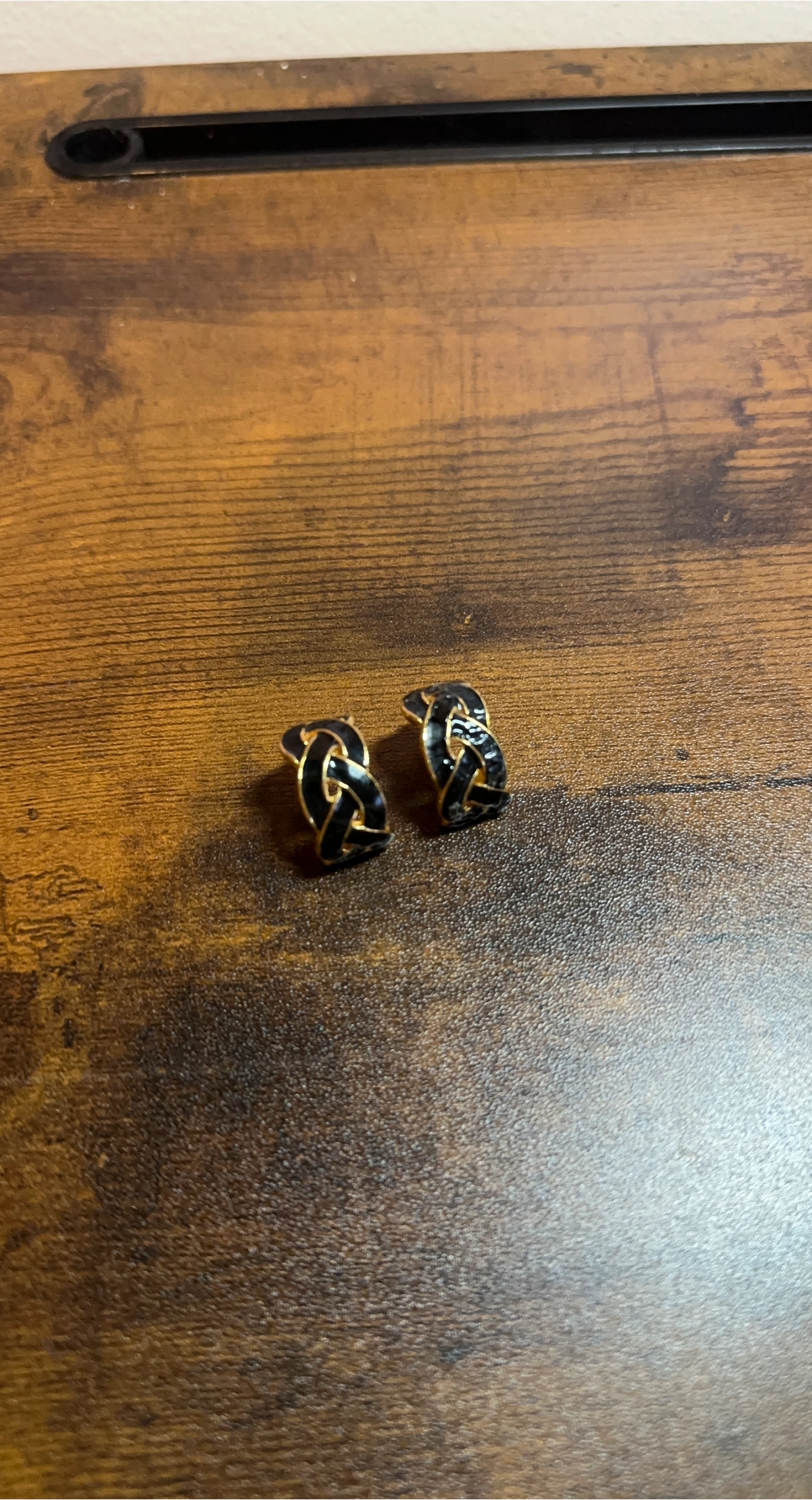 Black & Gold Knot Stud Earrings