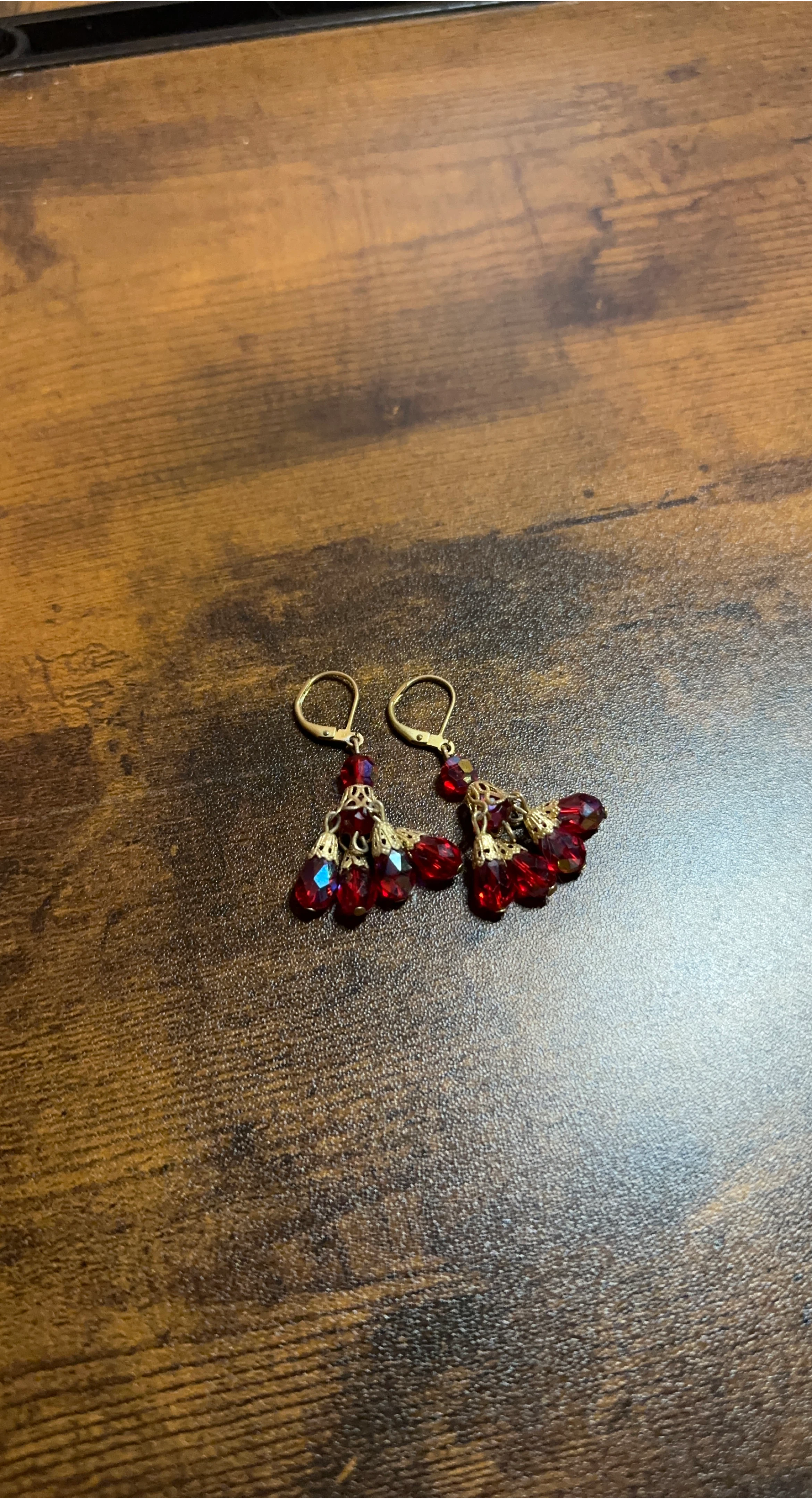 Red Beaded Dangle Earrings