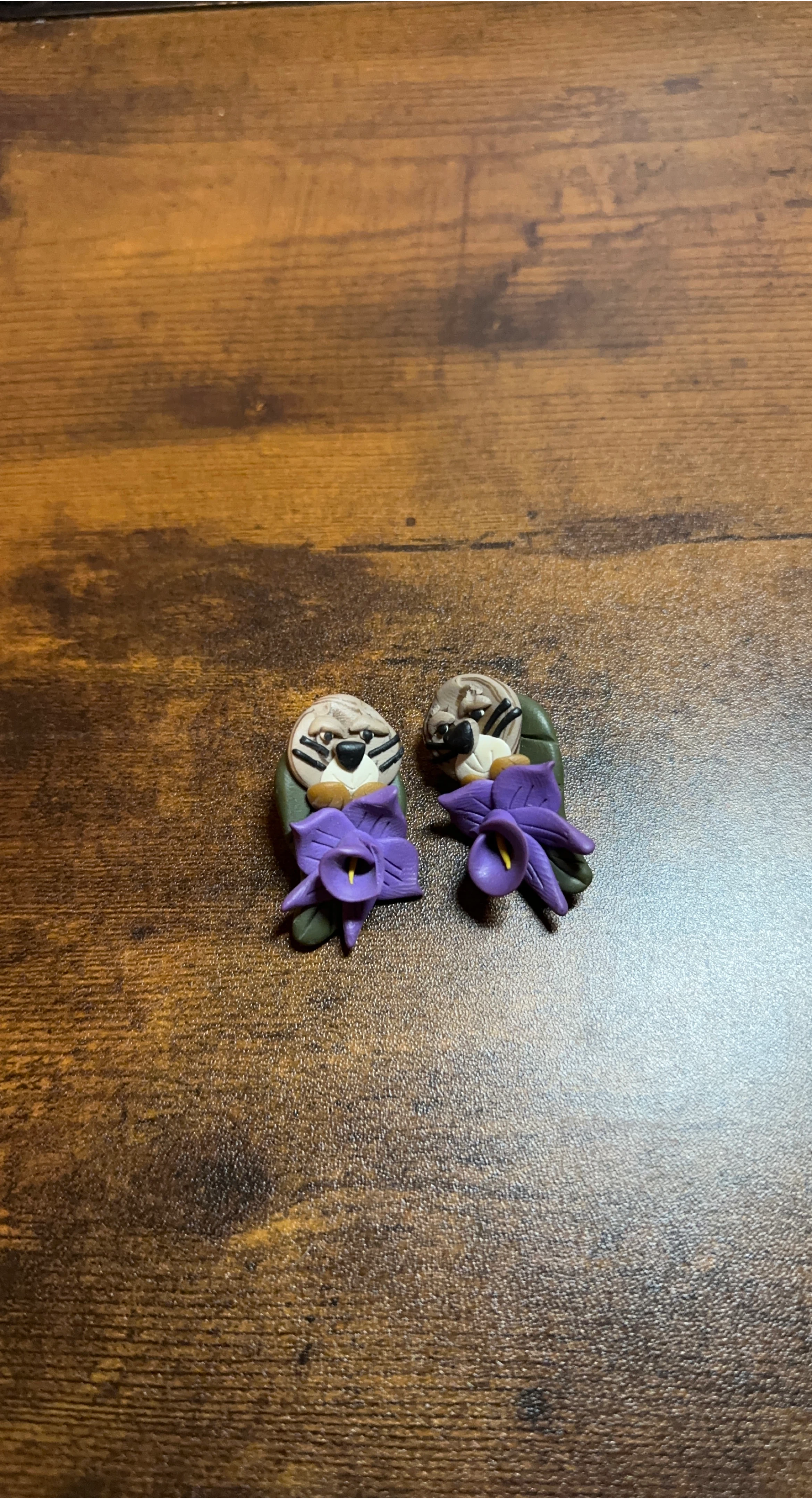 Handmade Flower Earrings with Cute Animal