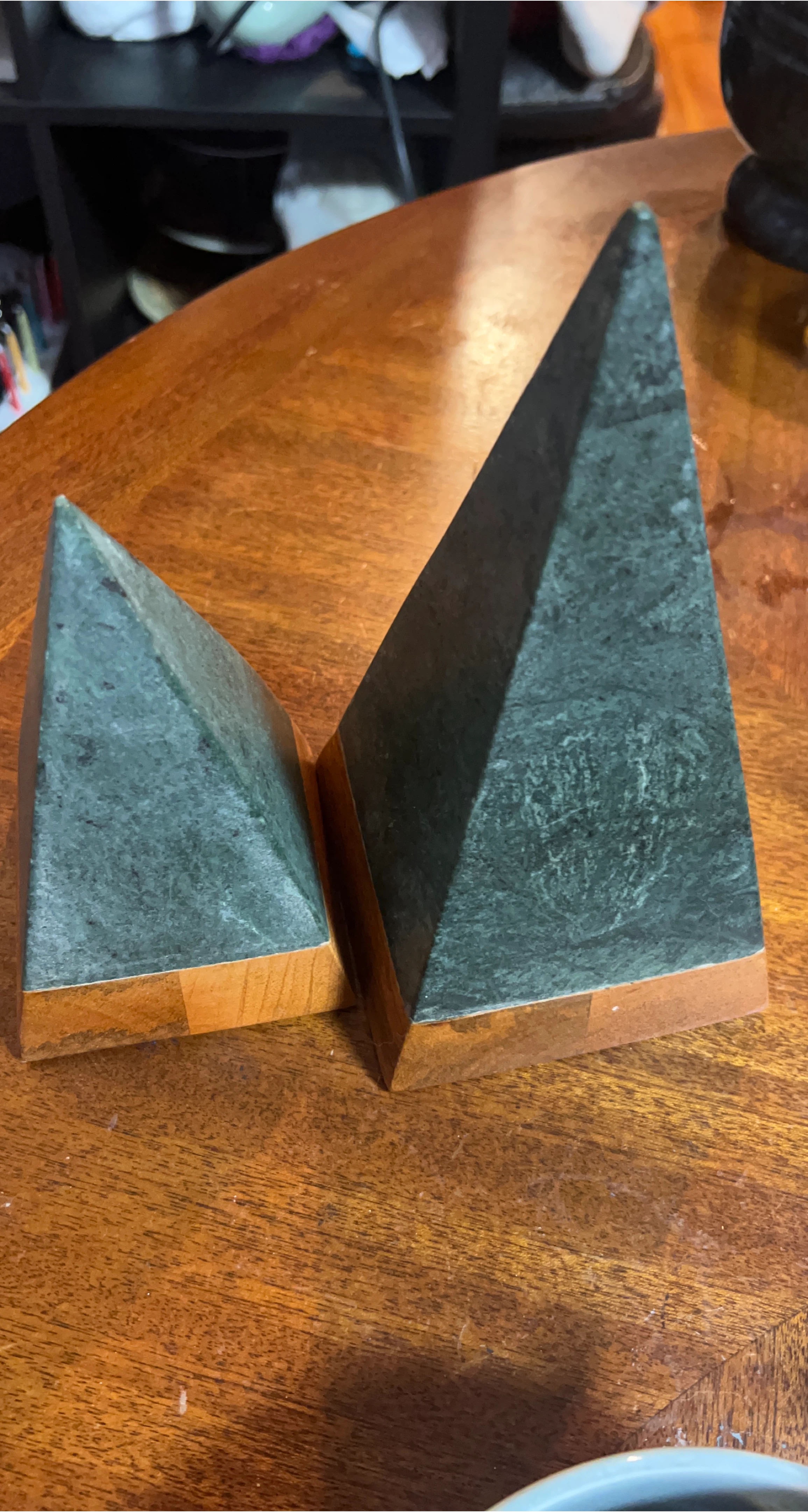 Pyramid Bookends - Green Marble