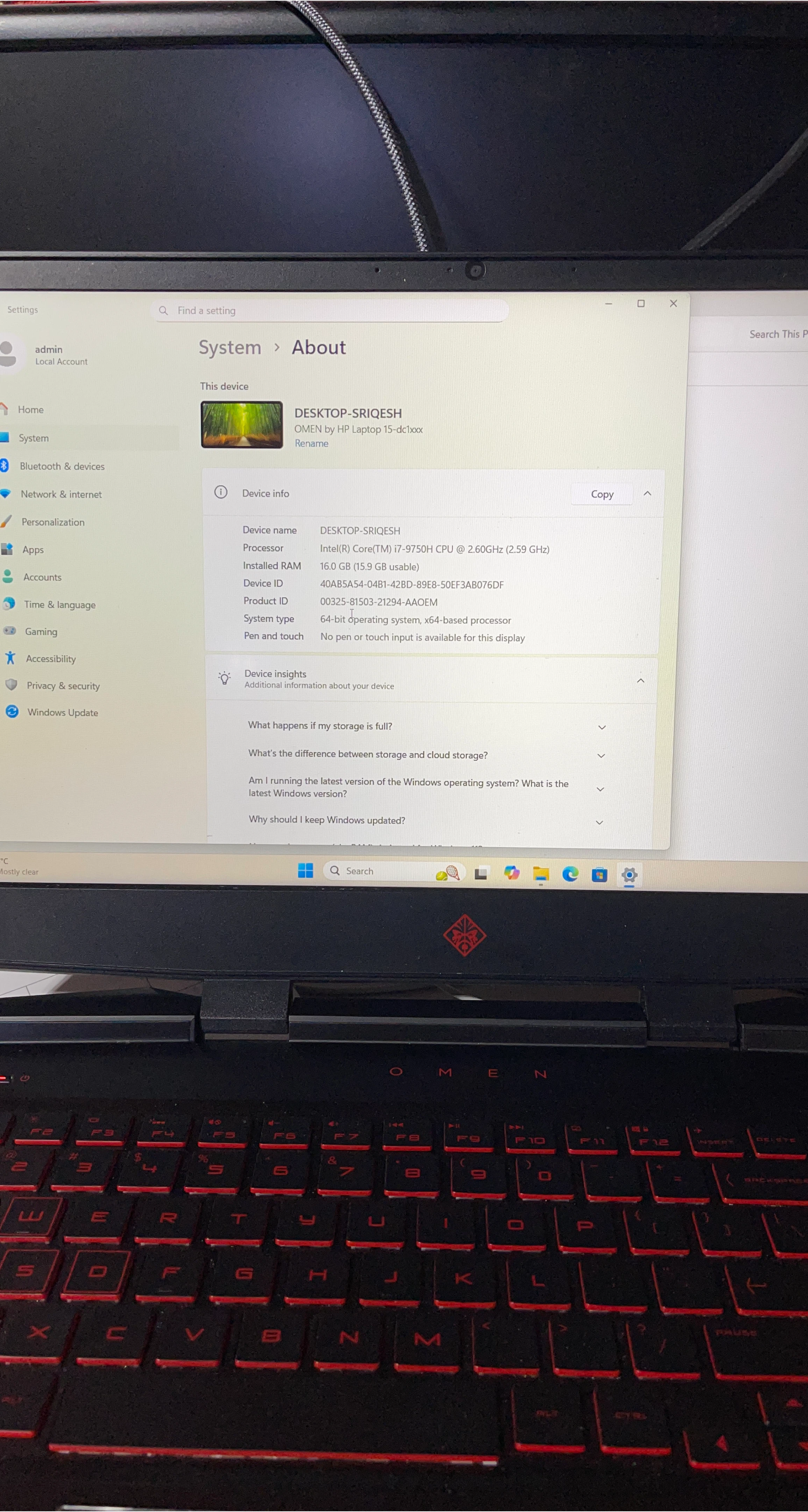 HP OMEN Gaming laptop - i7-9759H, 16GB RAM, GeForce GTX 1660 Ti