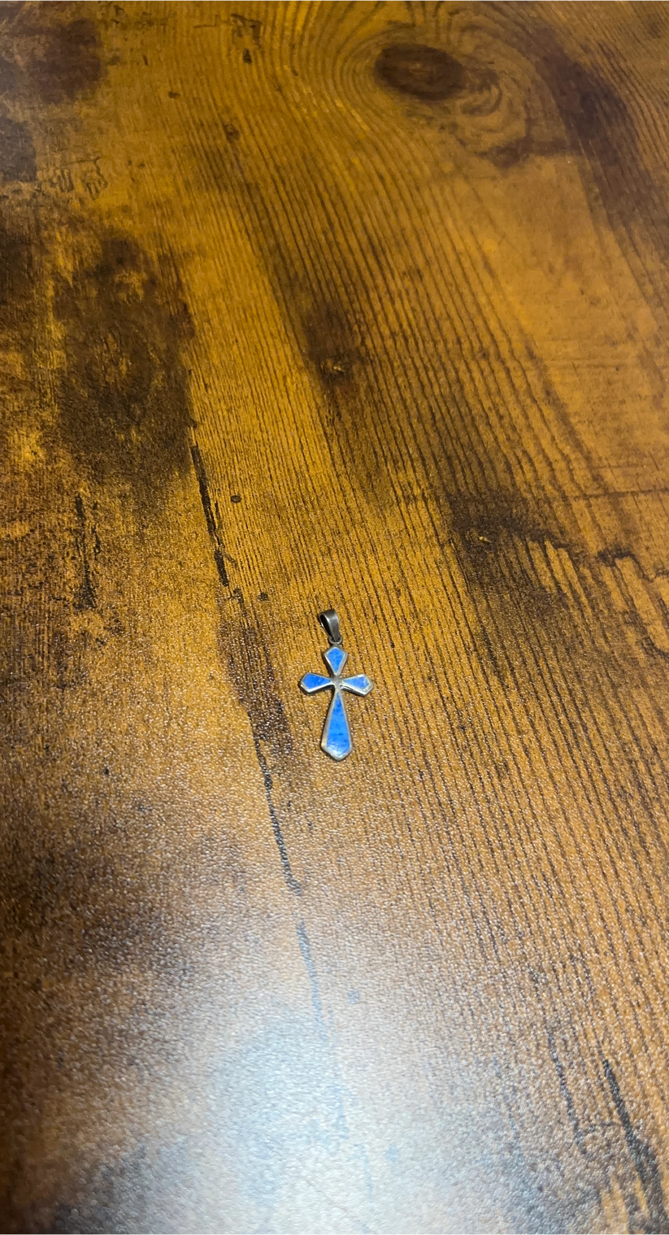 Sterling Silver Blue Stone Cross Pendant