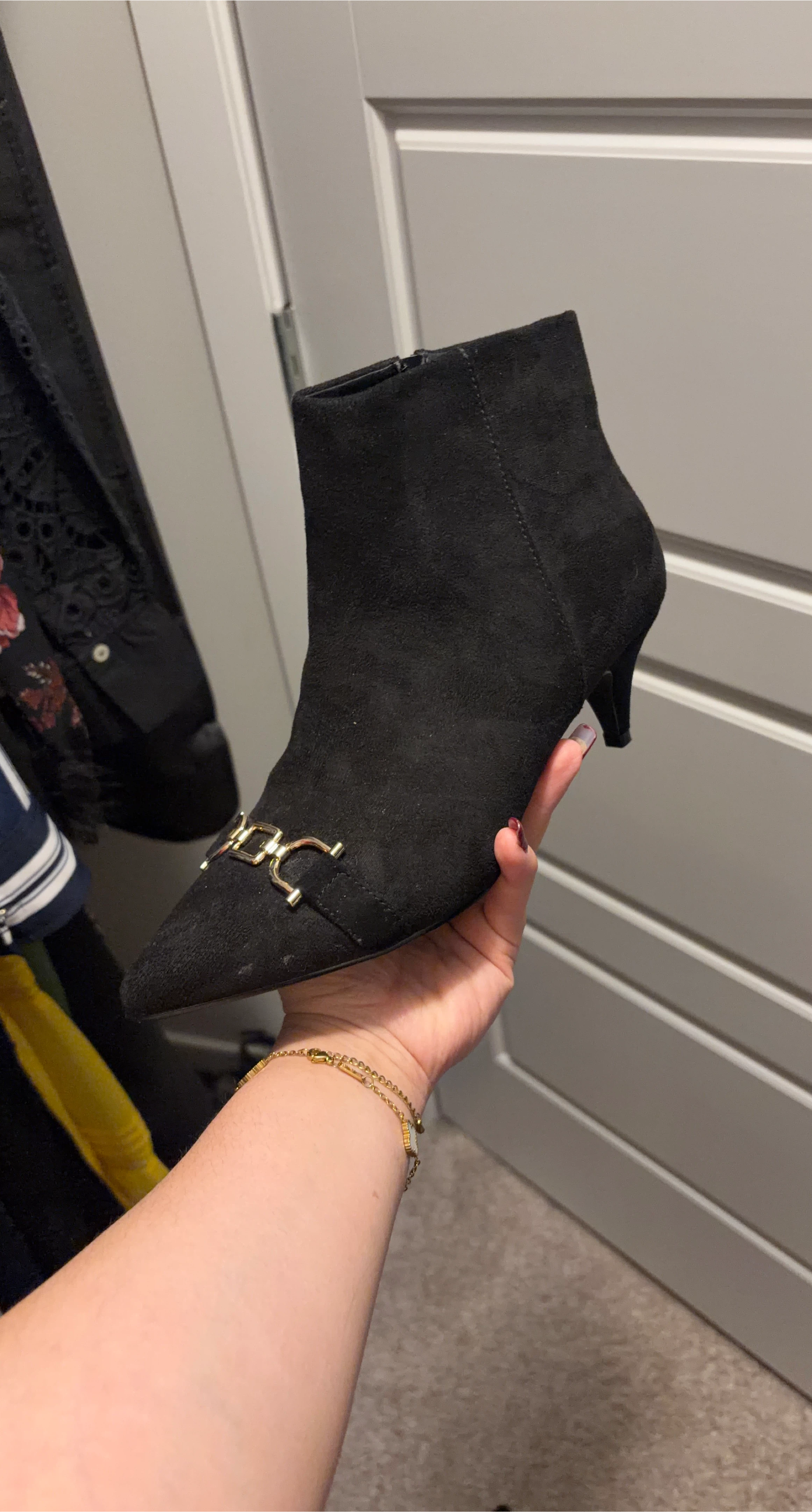 Black Ankle Boots with Gold Detail