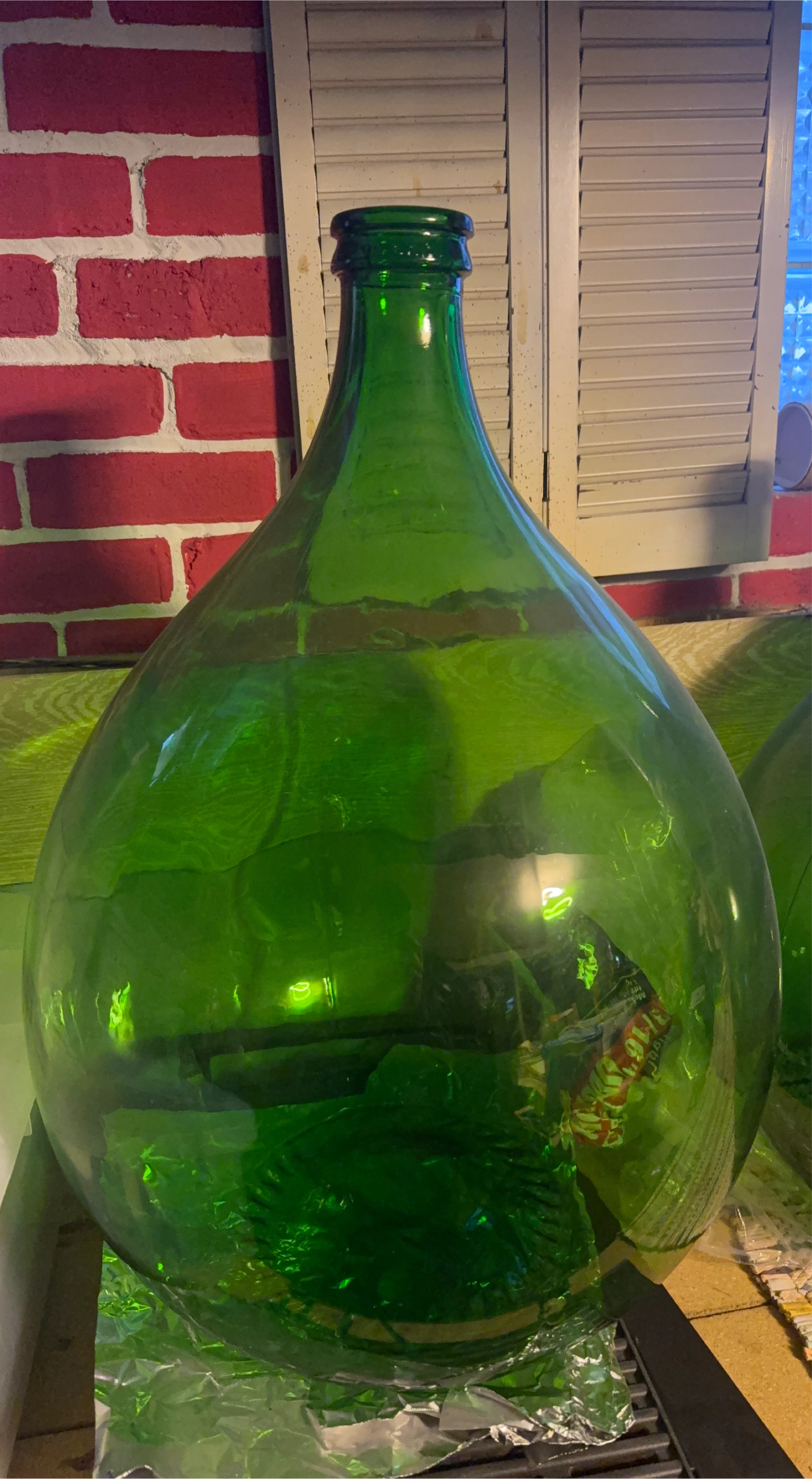 Large Green Glass Demijohn Bottle
