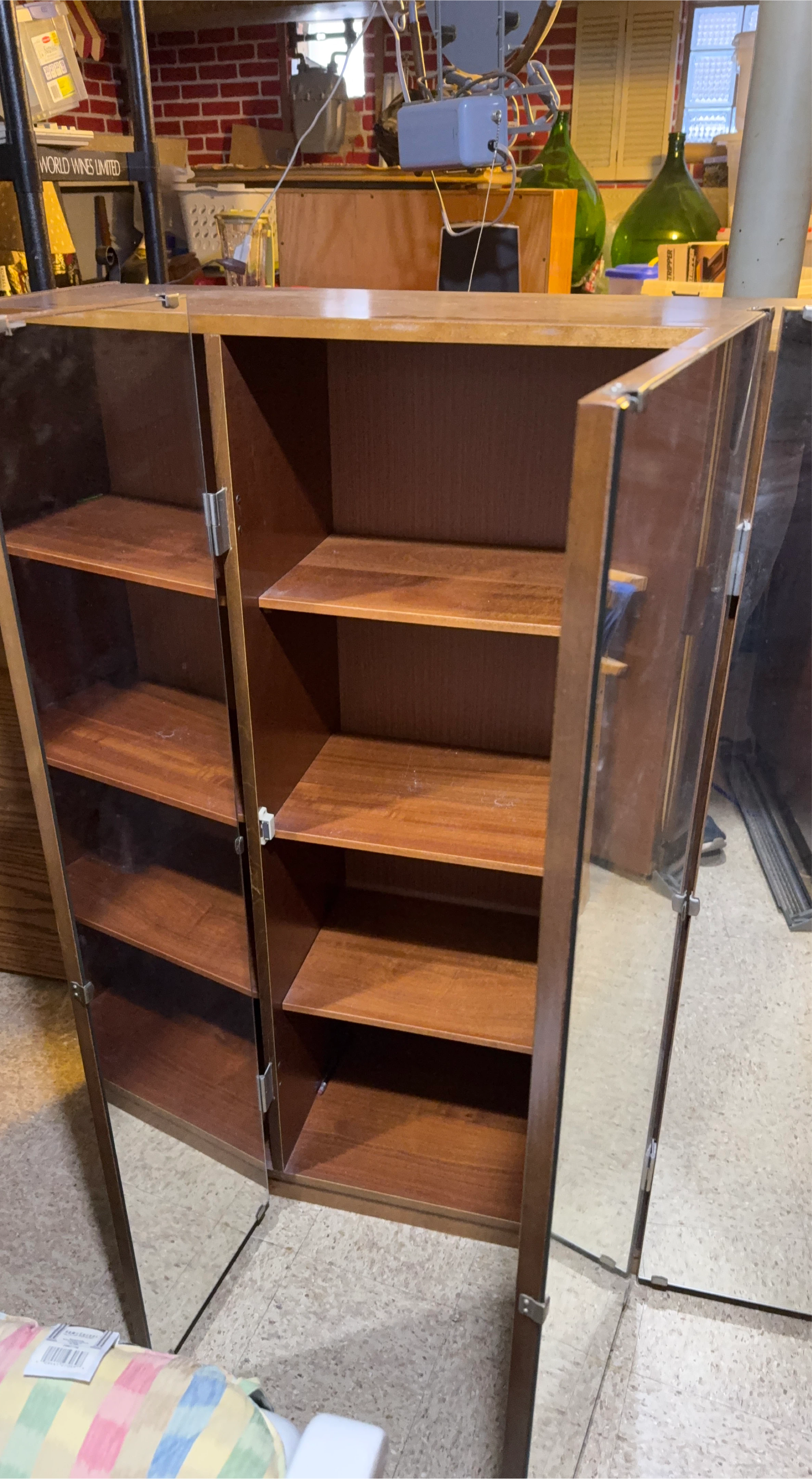 Wooden Display Cabinet with Mirrored Doors