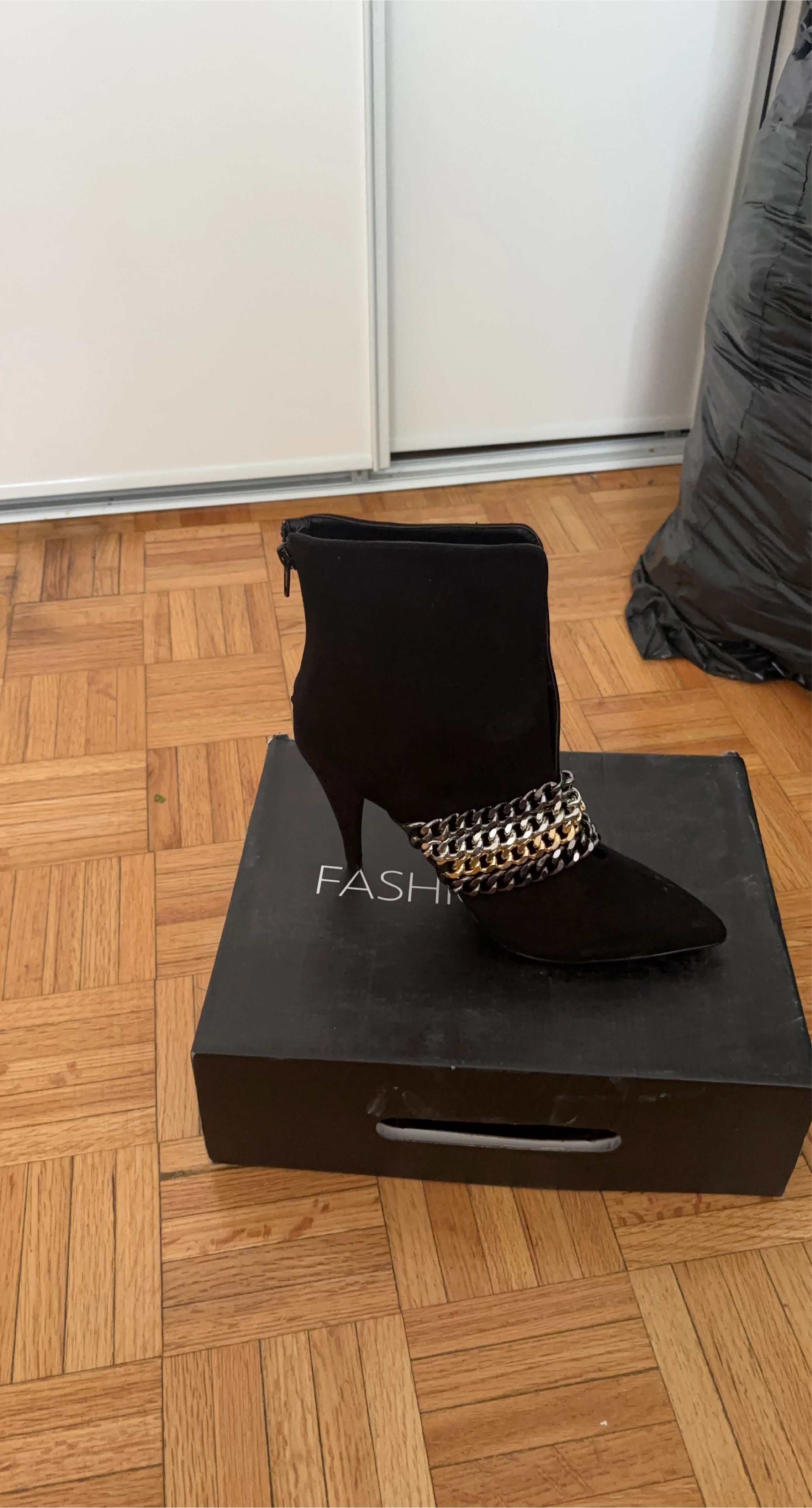 Fashion Nova Black Chain Ankle Boots
