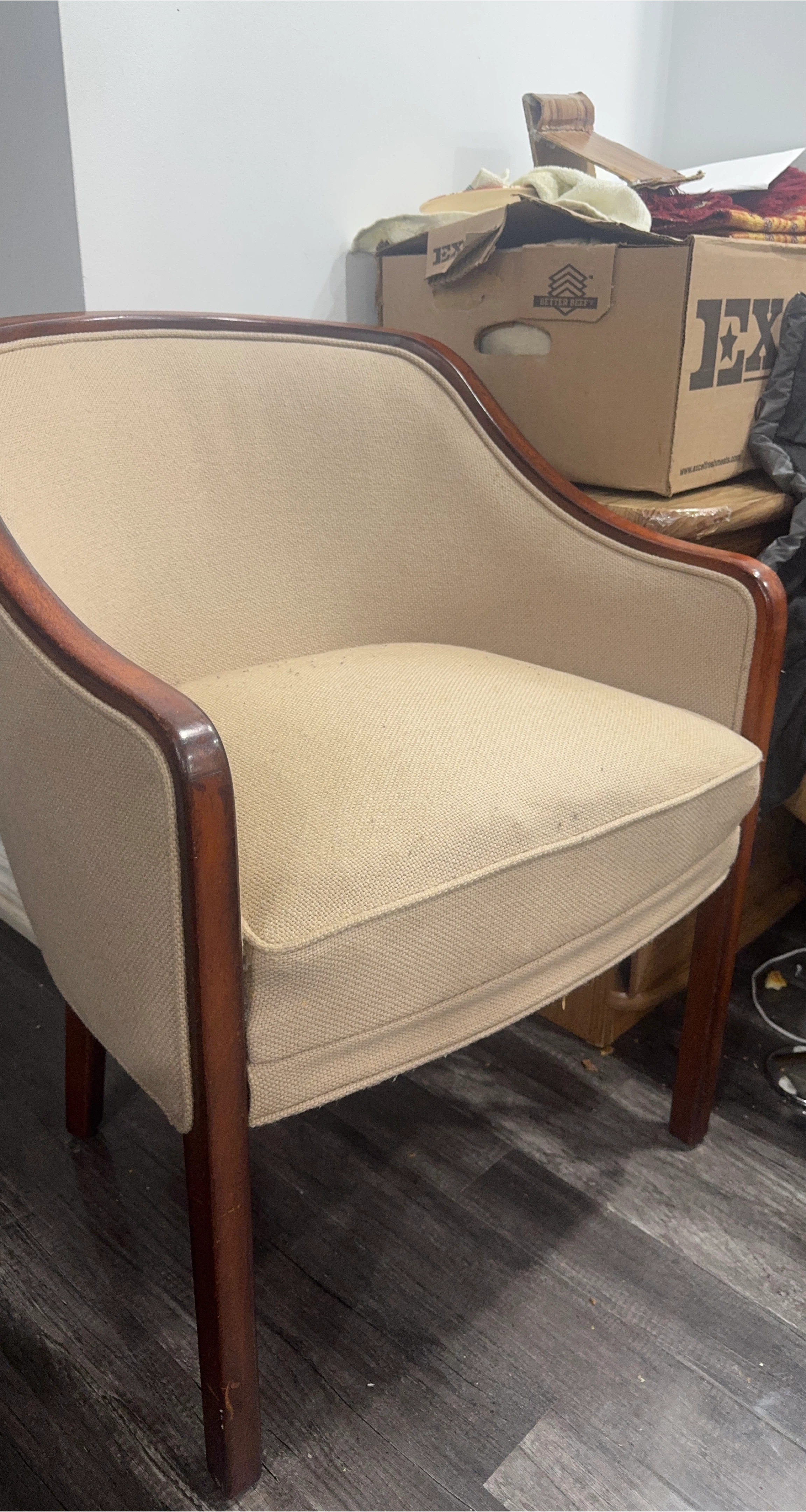 Upholstered Accent Chairs - Beige and Wood Pair of 2