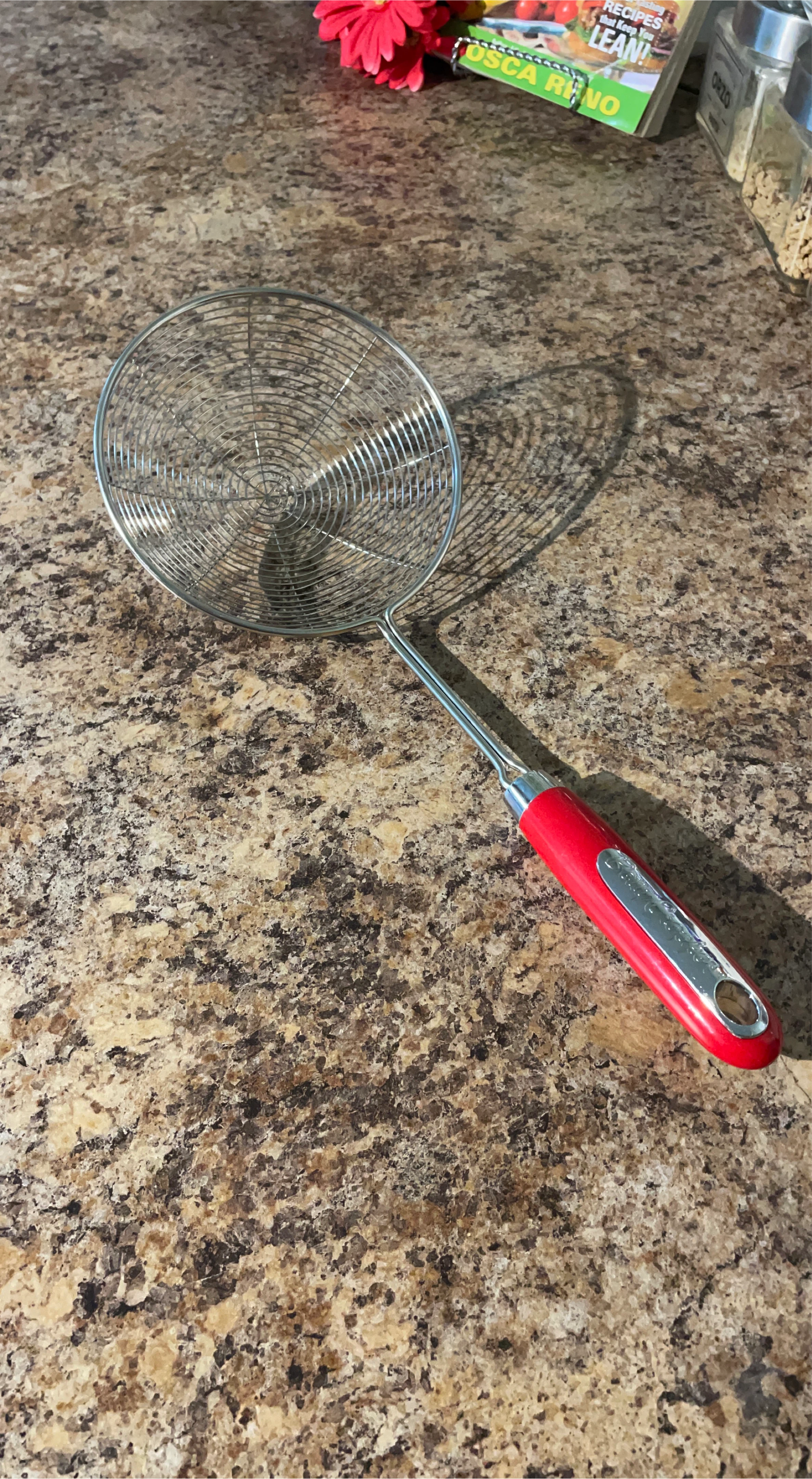 Stainless Steel Spider Strainer Skimmer with Red Handle