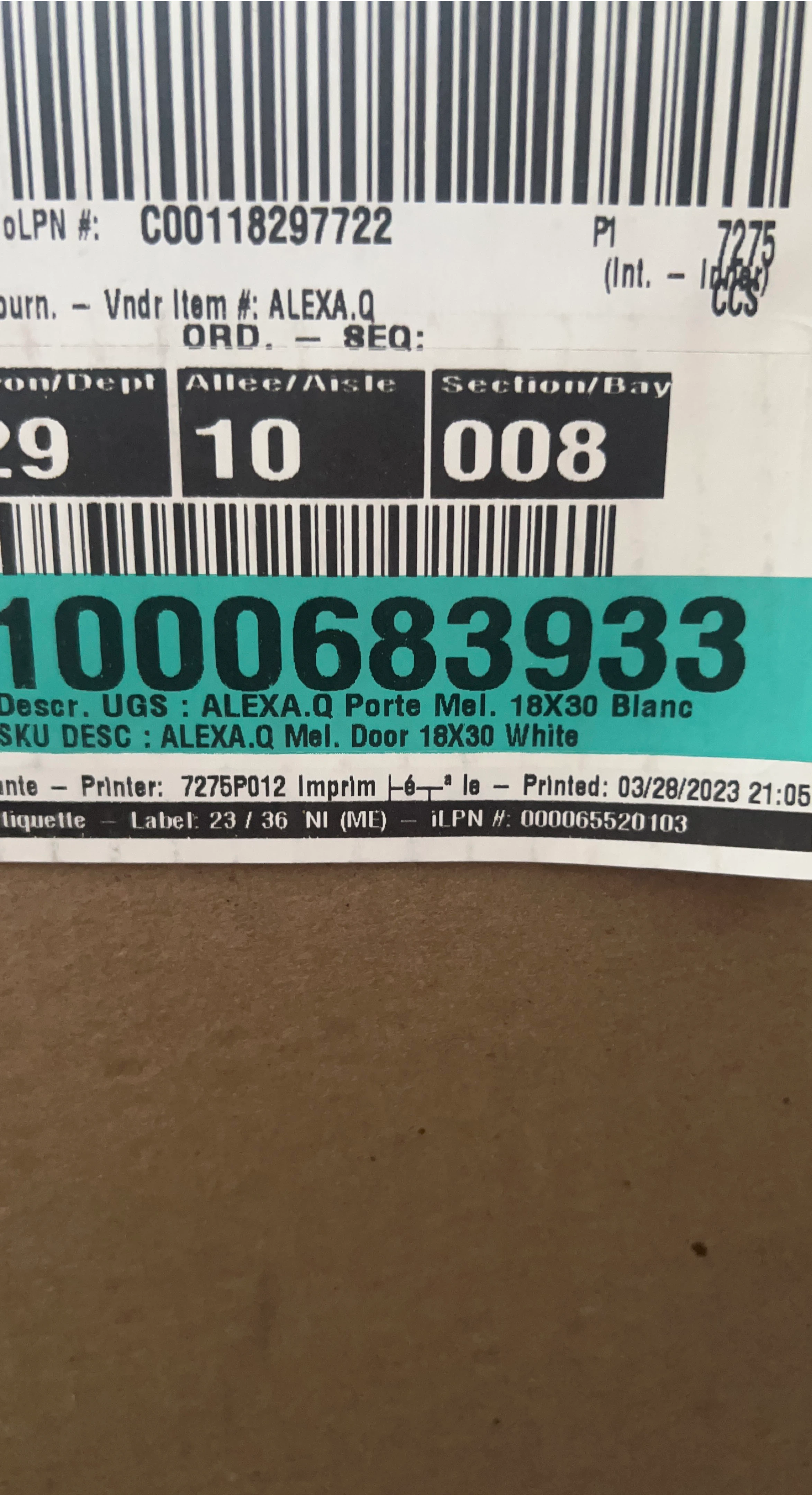 ALEXA.Q Mel. Door 18X30 White