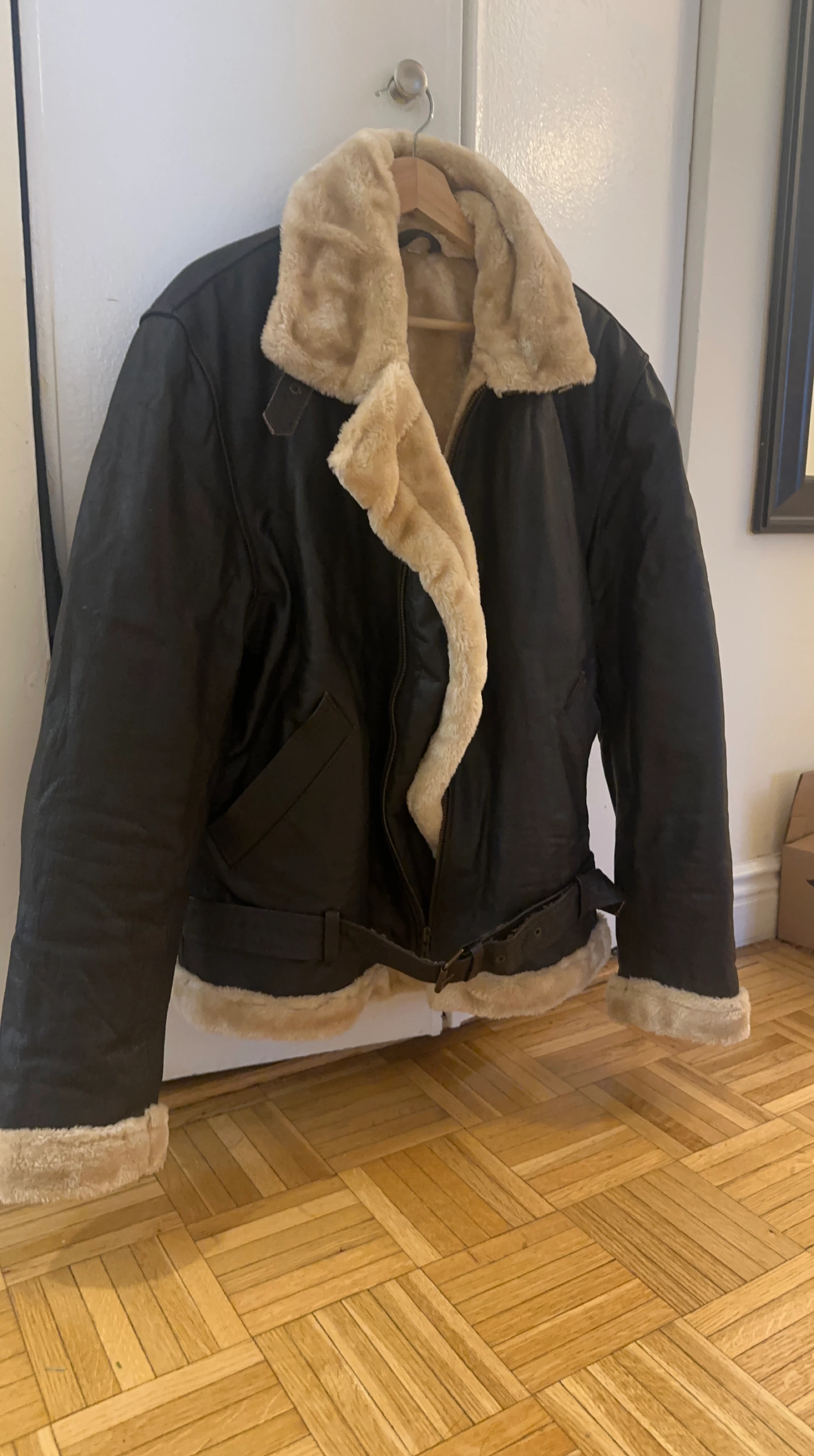 Vintage Leather Aviator Jacket with Fur Collar