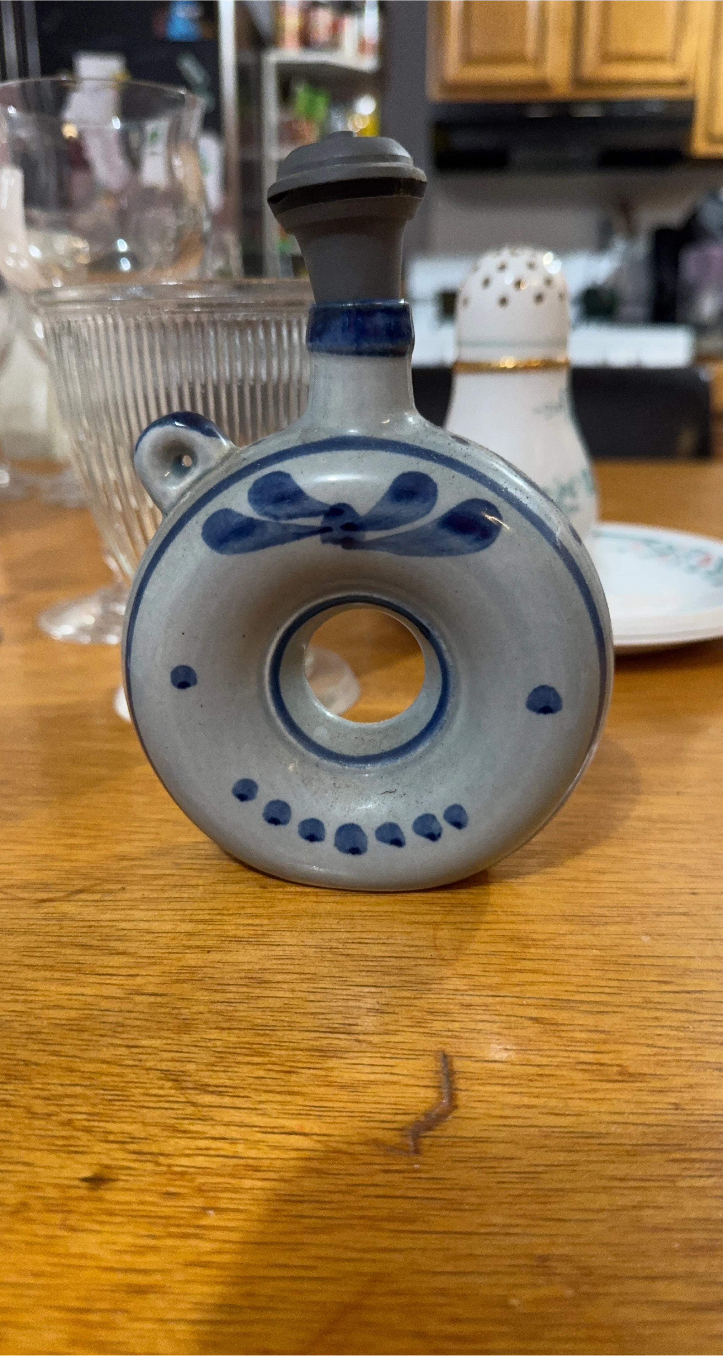 Ceramic Donut Shaped Bottle - Blue & White 🥕