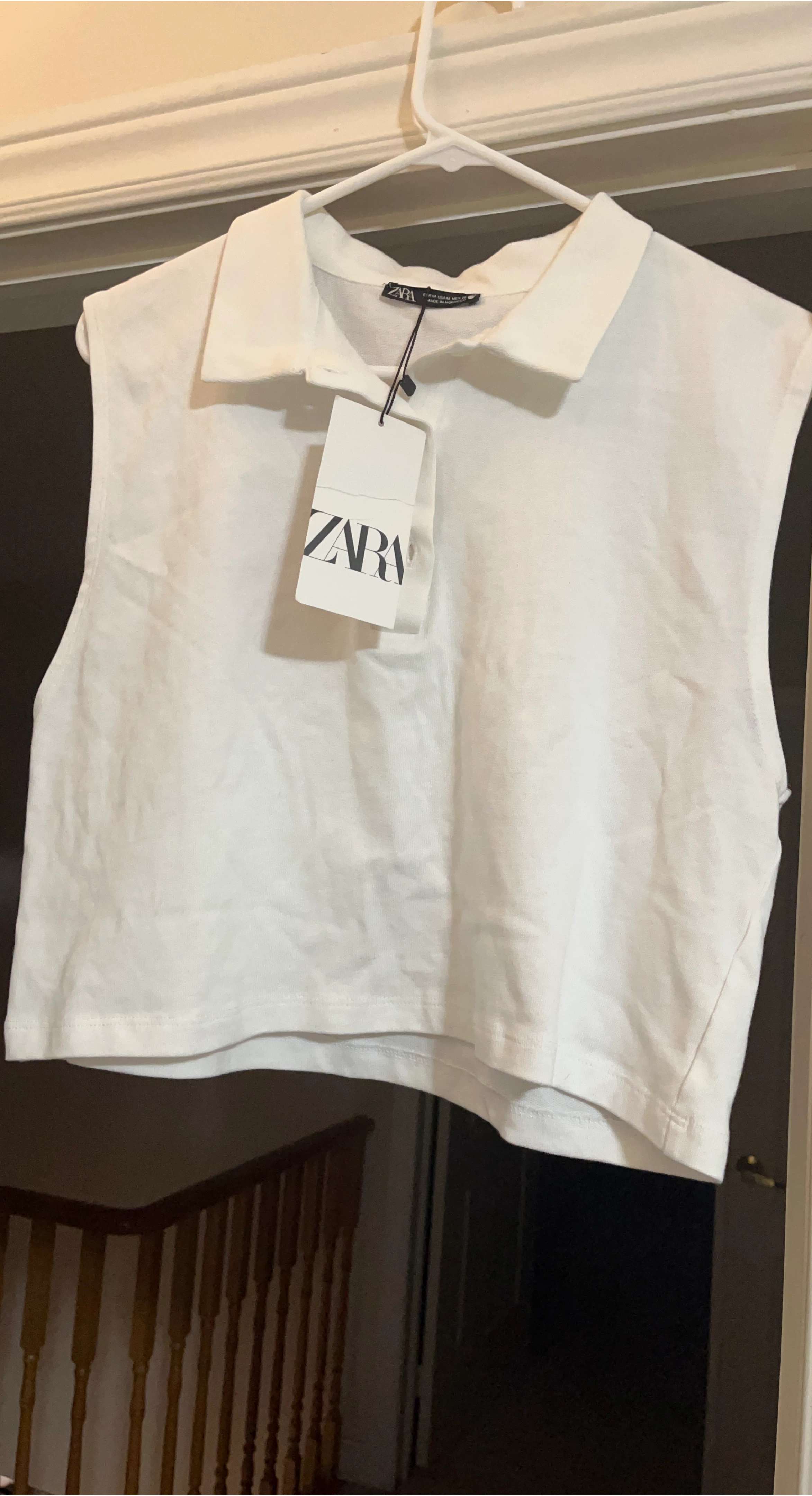 New Zara White Sleeveless Polo Top