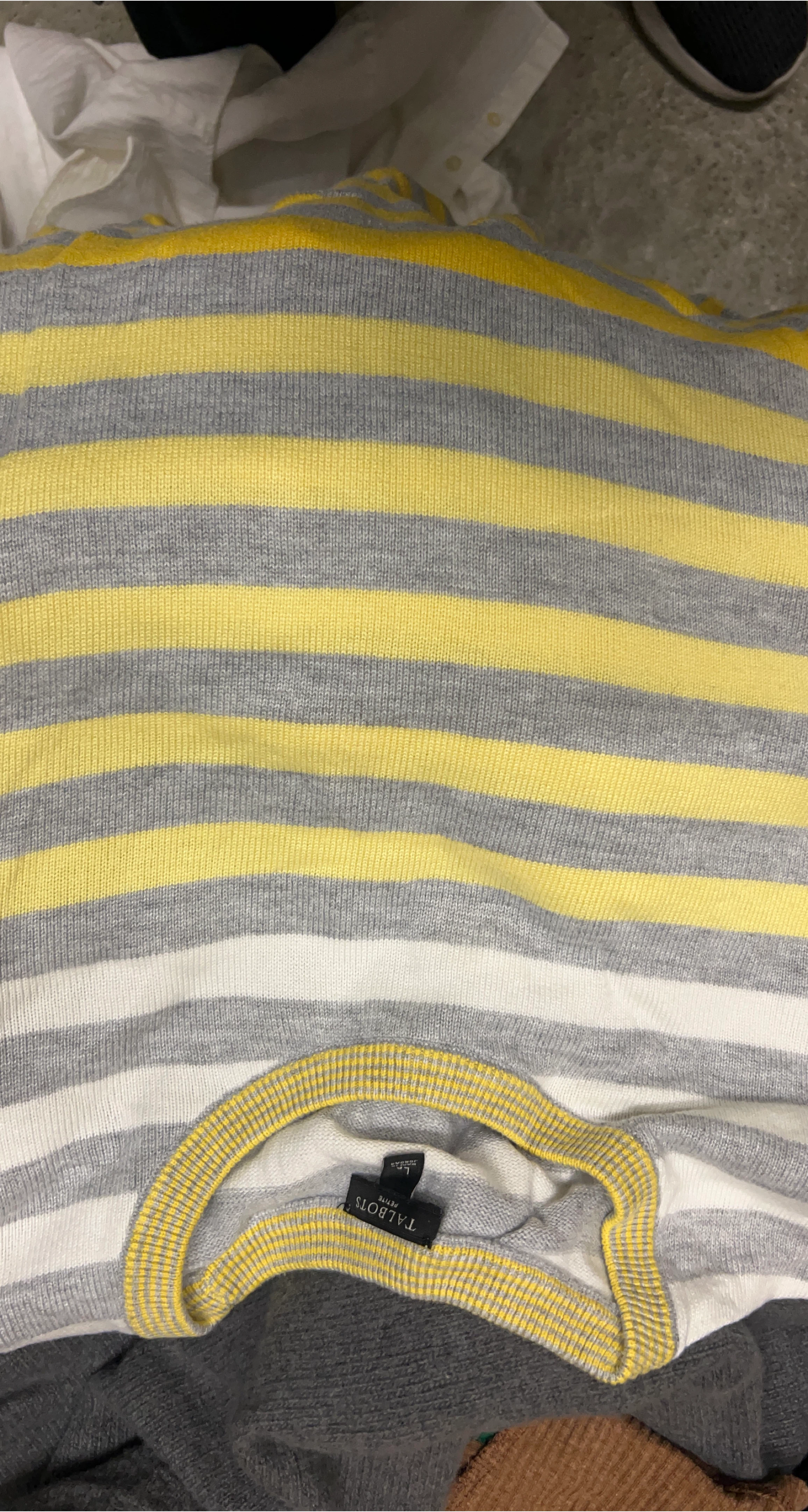 Talbots Petite Striped Sweater - Grey, Yellow, White