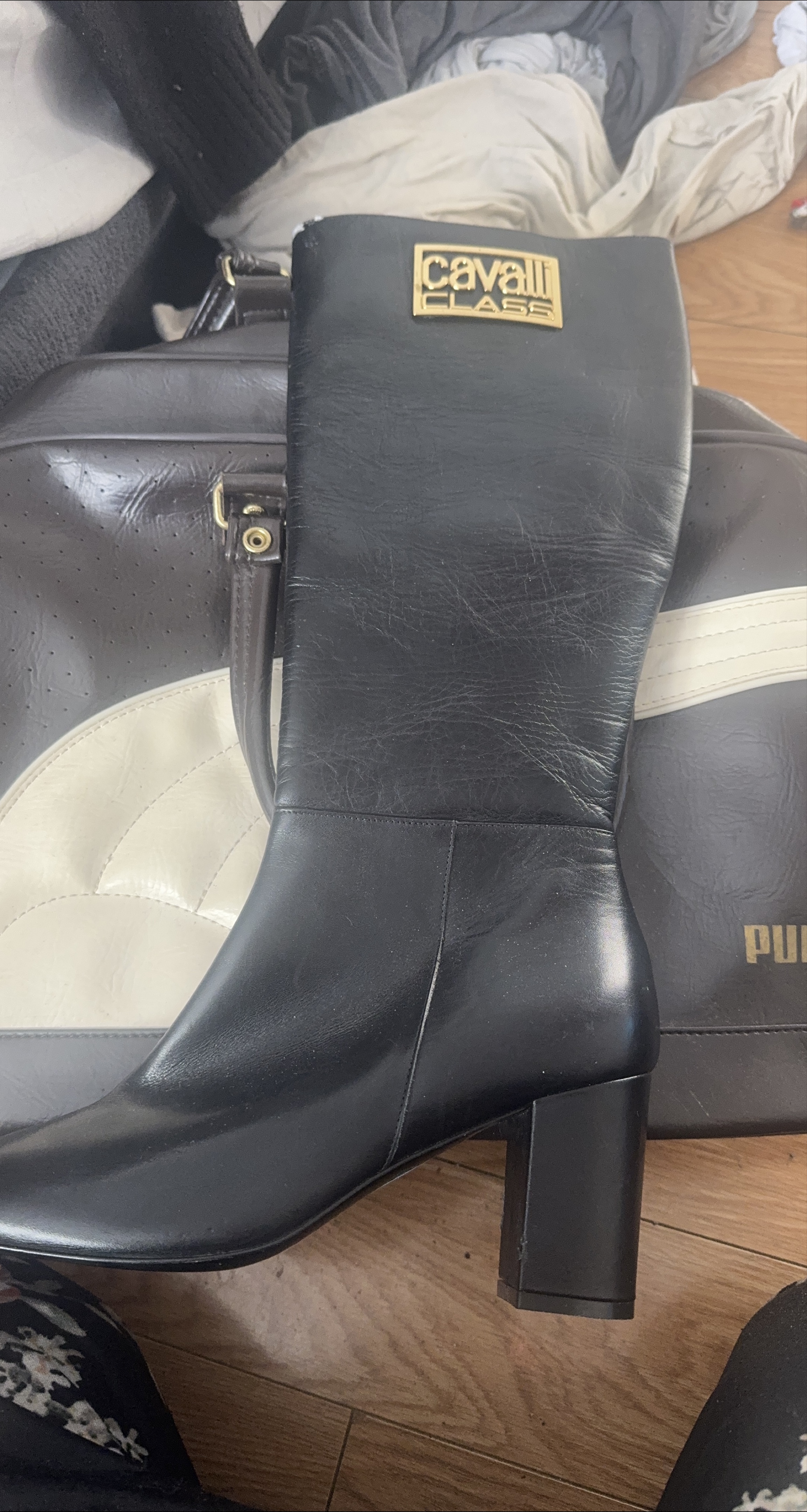 Cavalli Class Black Leather Boots