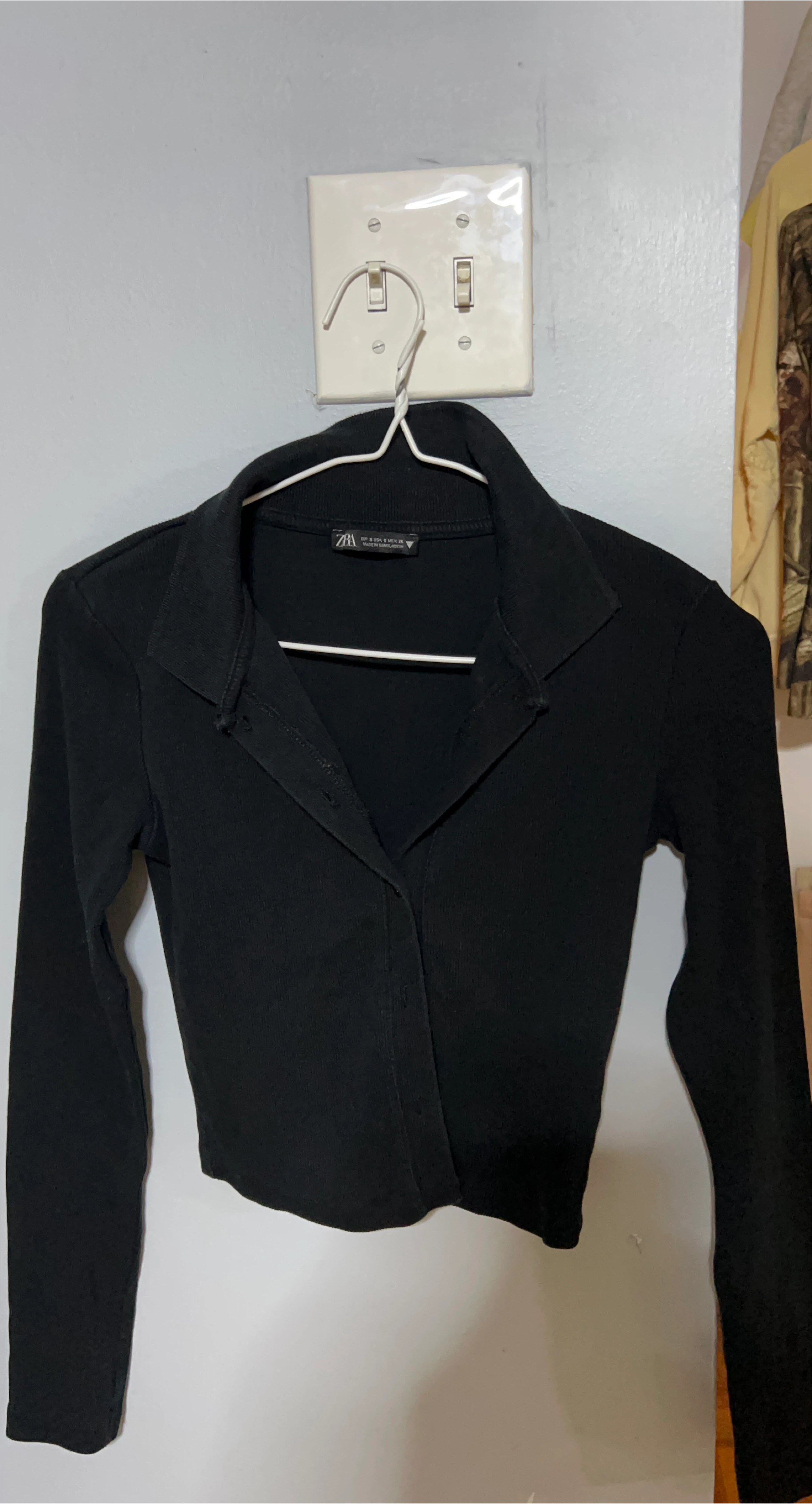 Zara Black Collared Long Sleeve Top - Size S