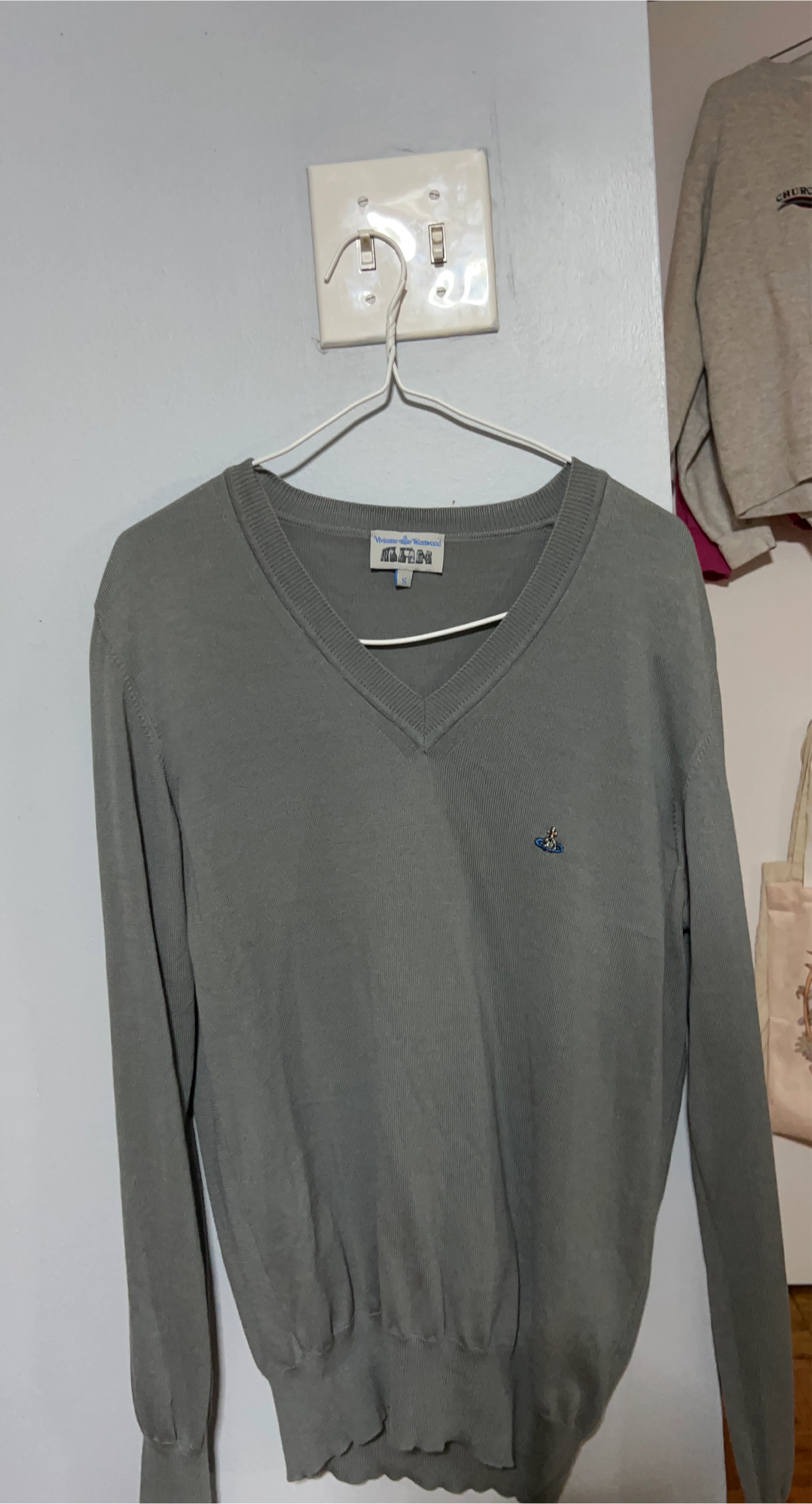Vivienne Westwood Grey V-Neck Sweater - Size S