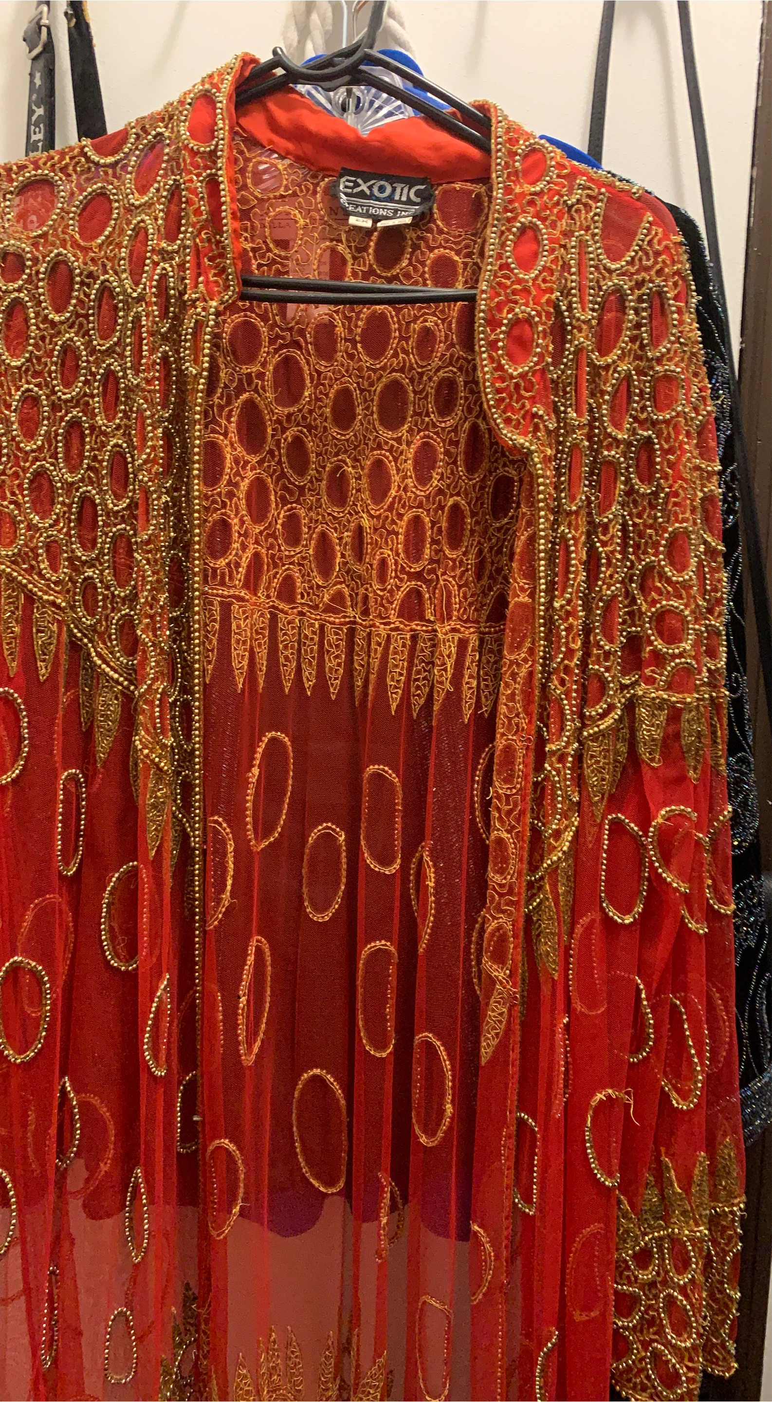 Exotic Creations Red Embellished Sheer Cardigan