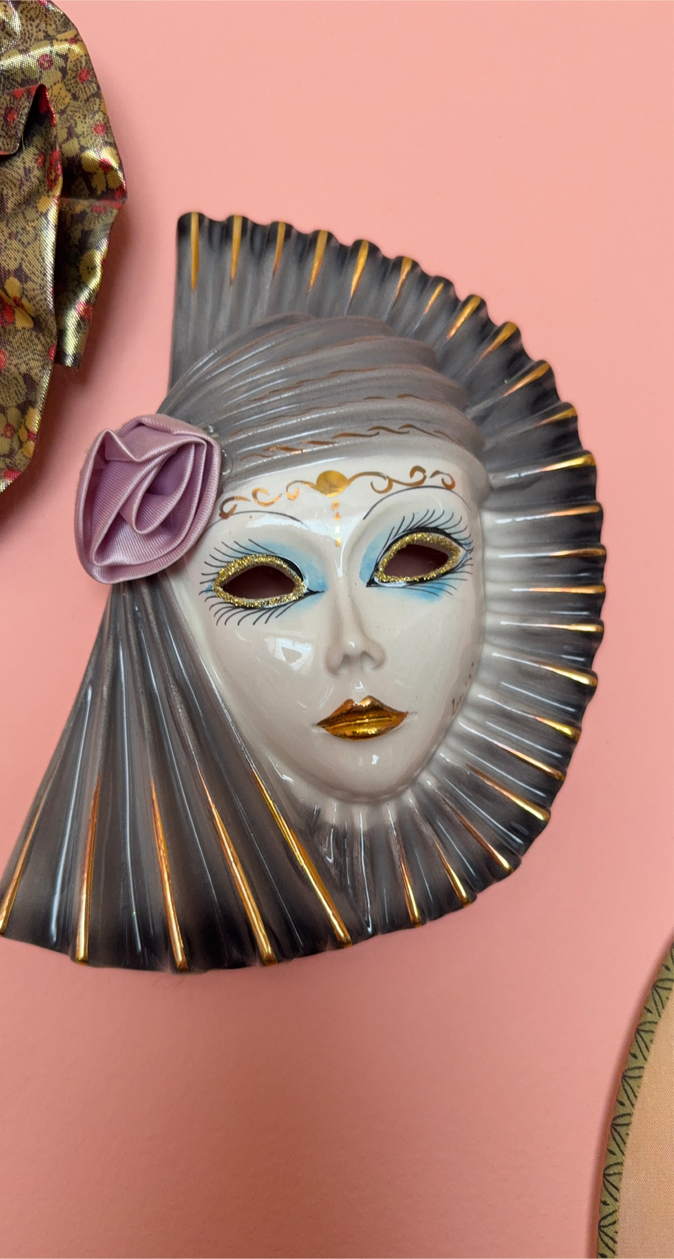 Vintage Venetian Style Porcelain Mask Wall Decor