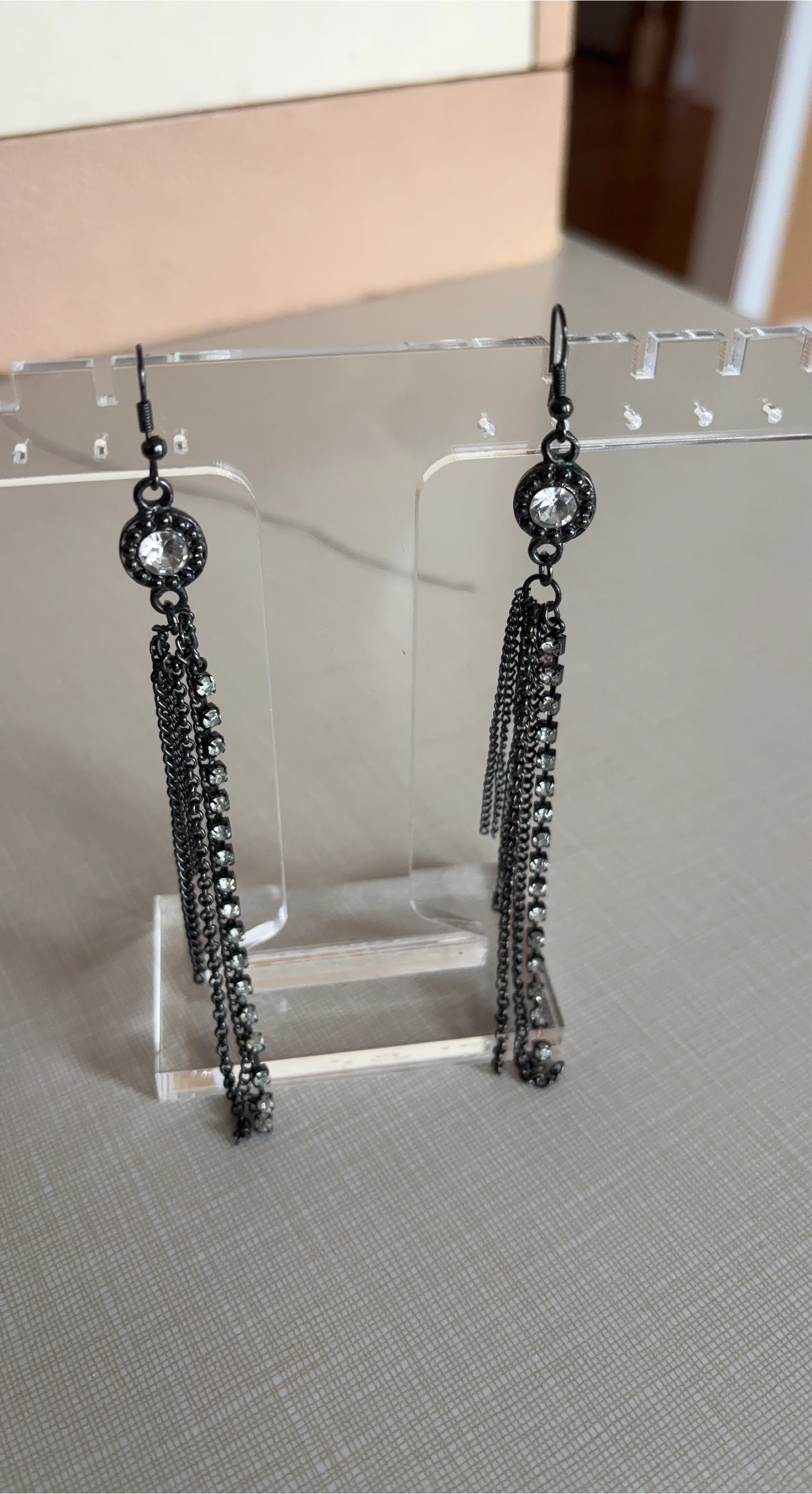 Black Dangle Earrings with Rhinestones