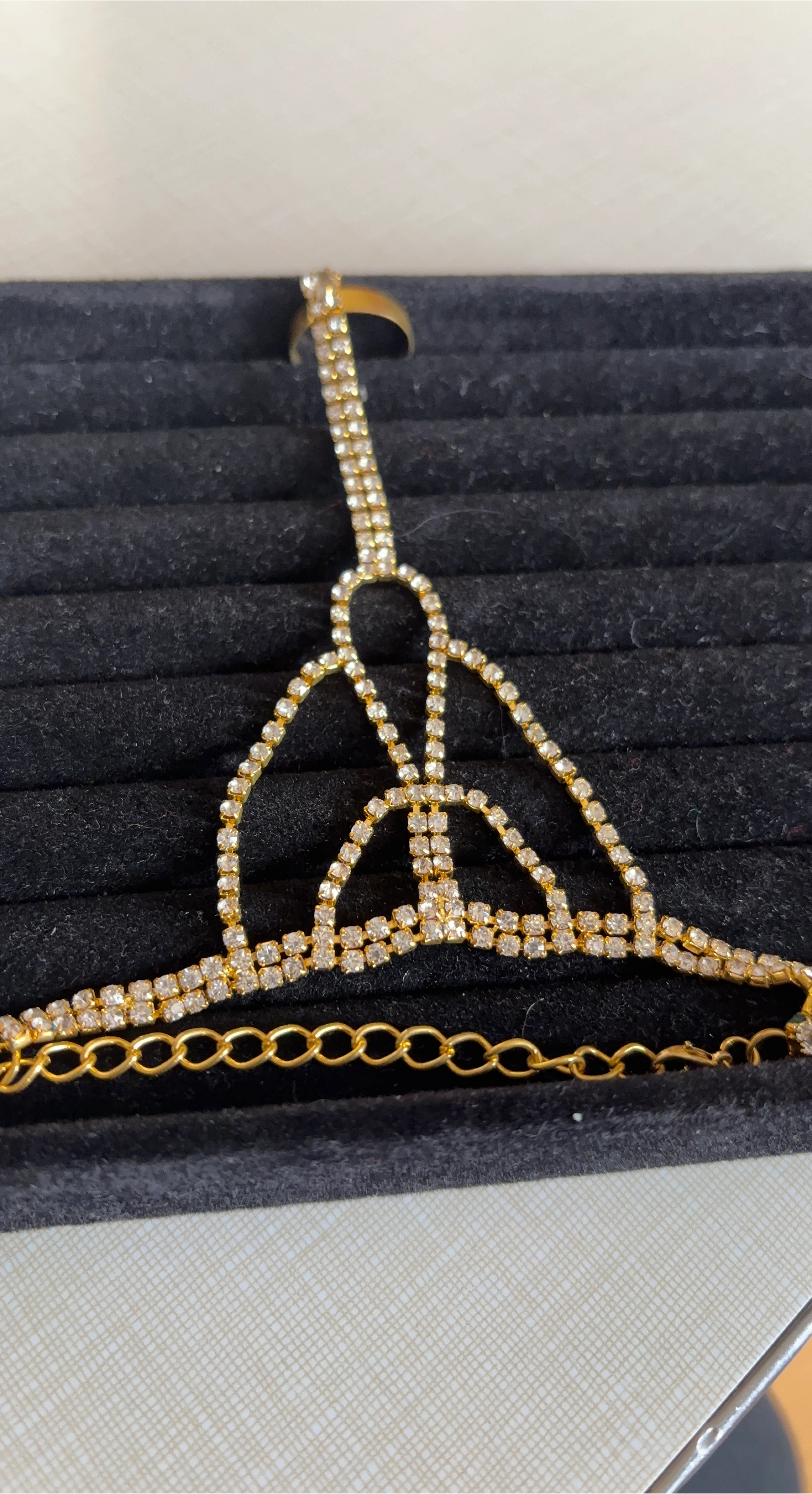 Gold Rhinestone Hand Chain Bracelet