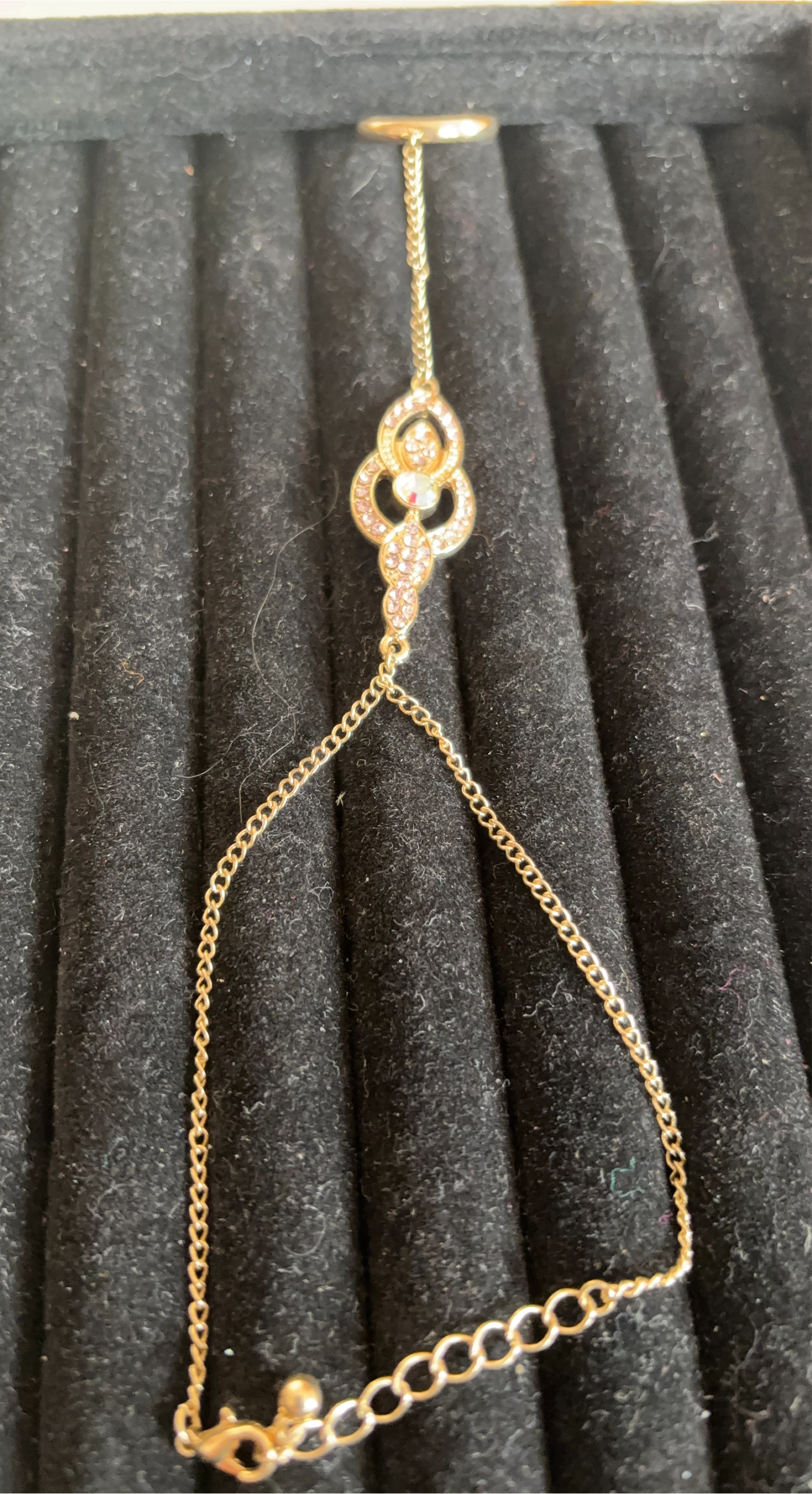 Gold Hand Chain Bracelet with Rhinestones