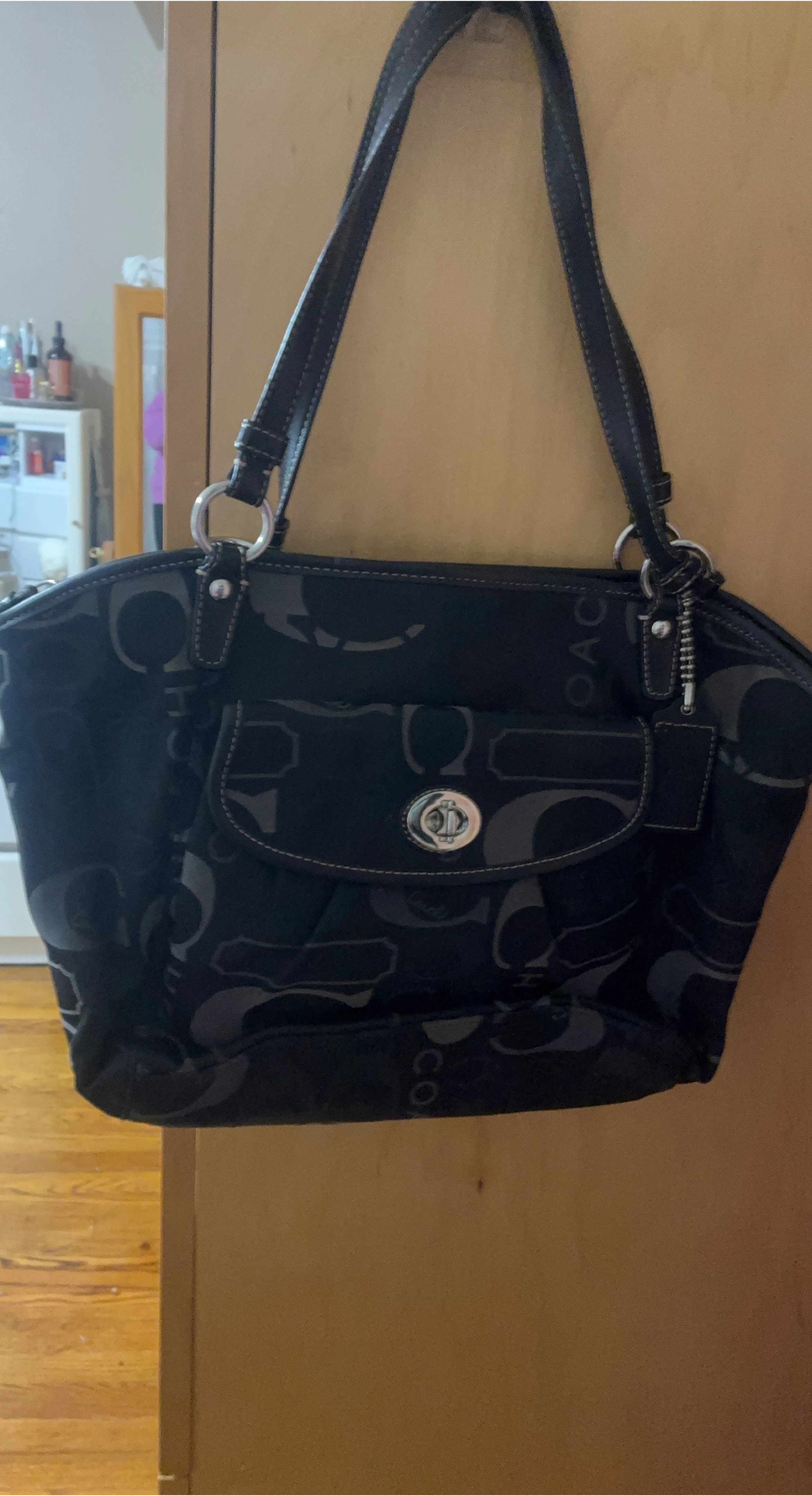 Coach Black Signature Print Tote Bag