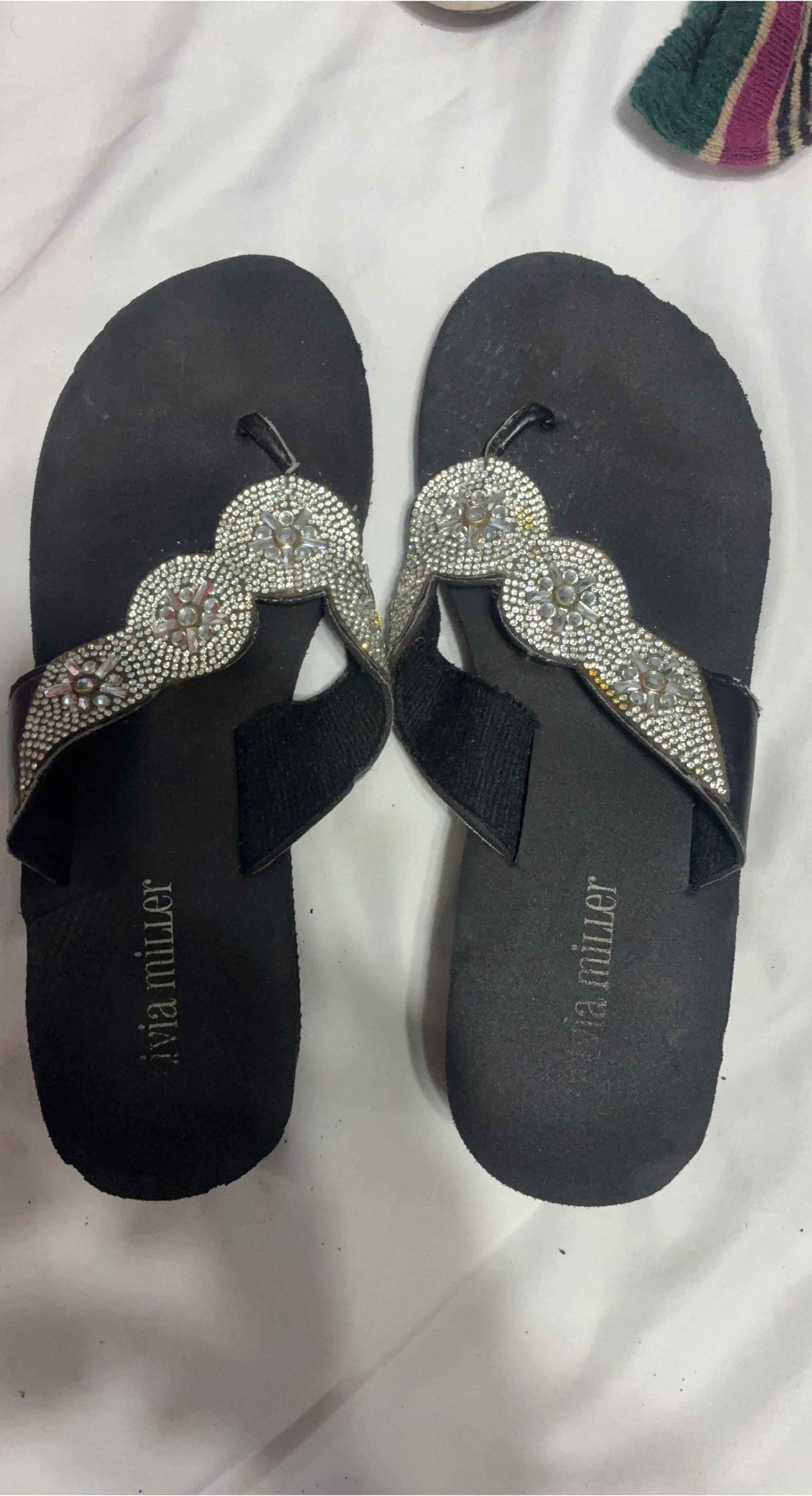 Olivia Miller Black Rhinestone Flip Flops