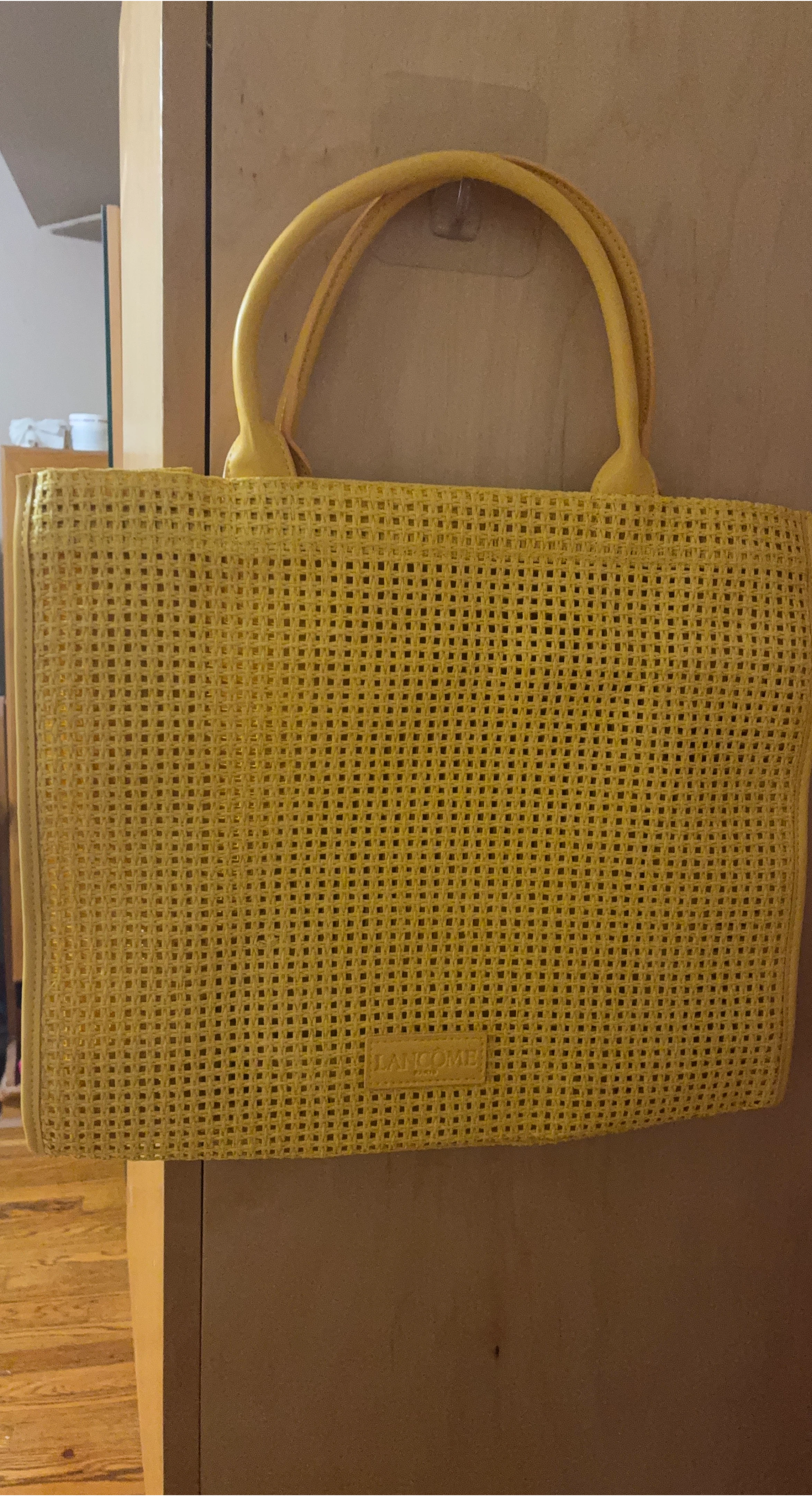 Lancome Yellow Woven Tote Bag