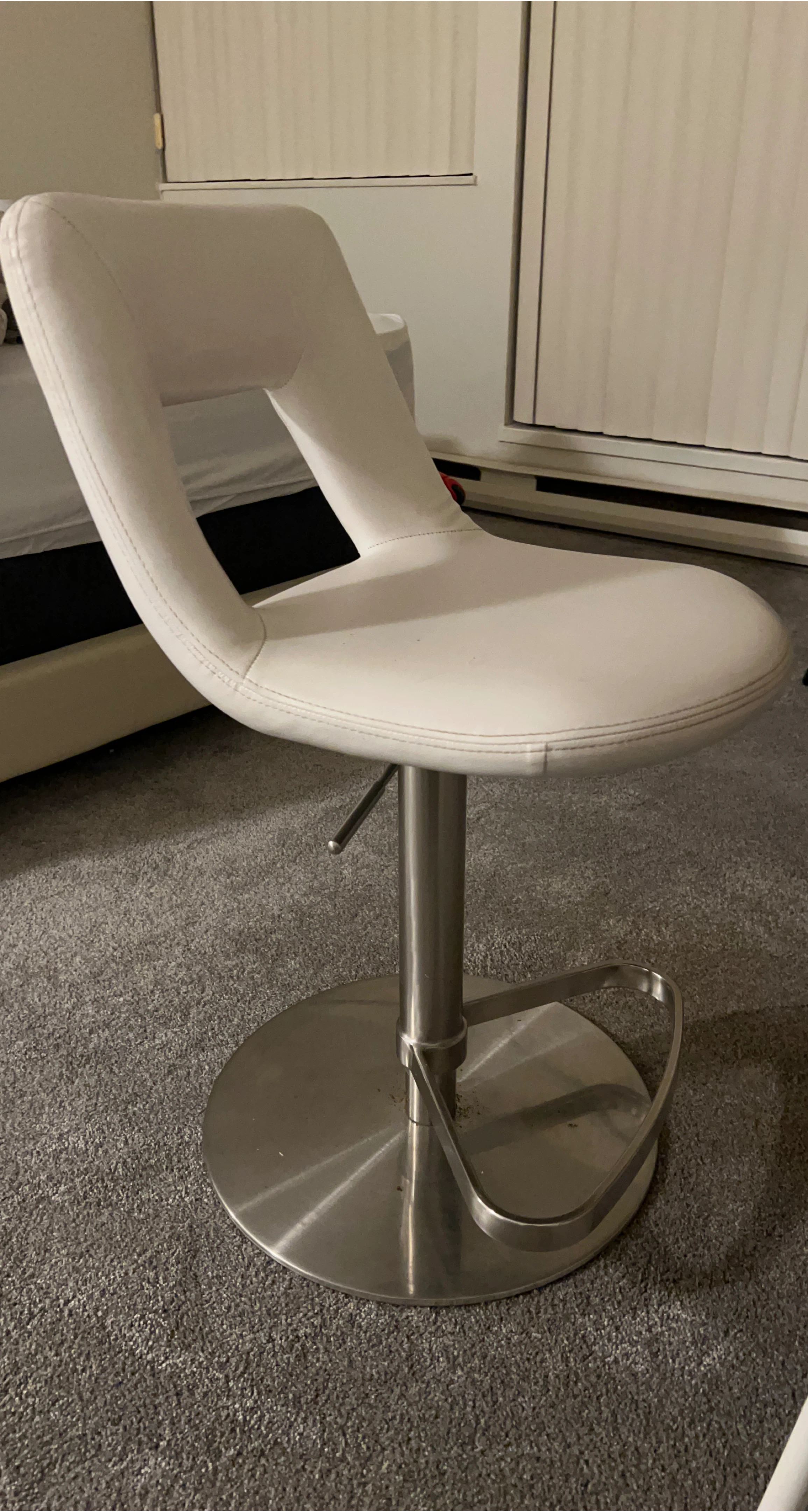 White Faux Leather Adjustable Bar Stool