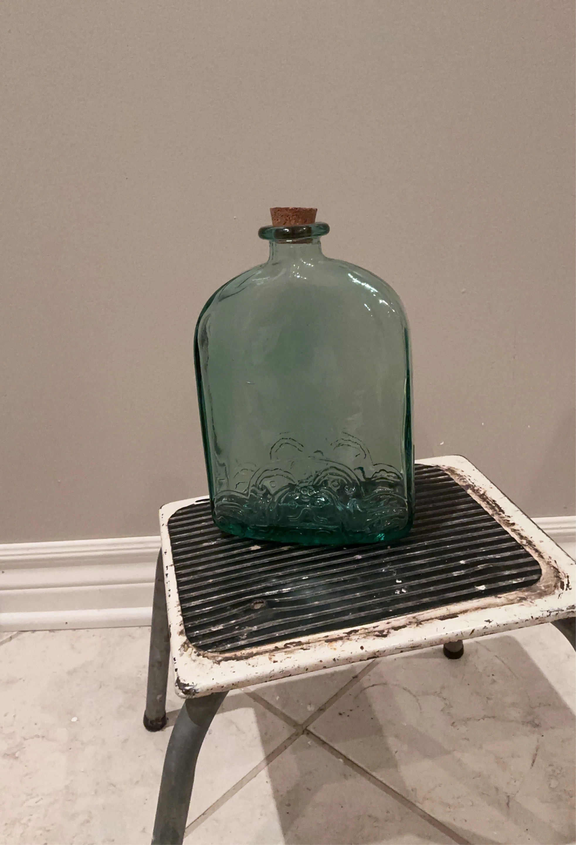 Vintage Teal Glass Bottle with Cork